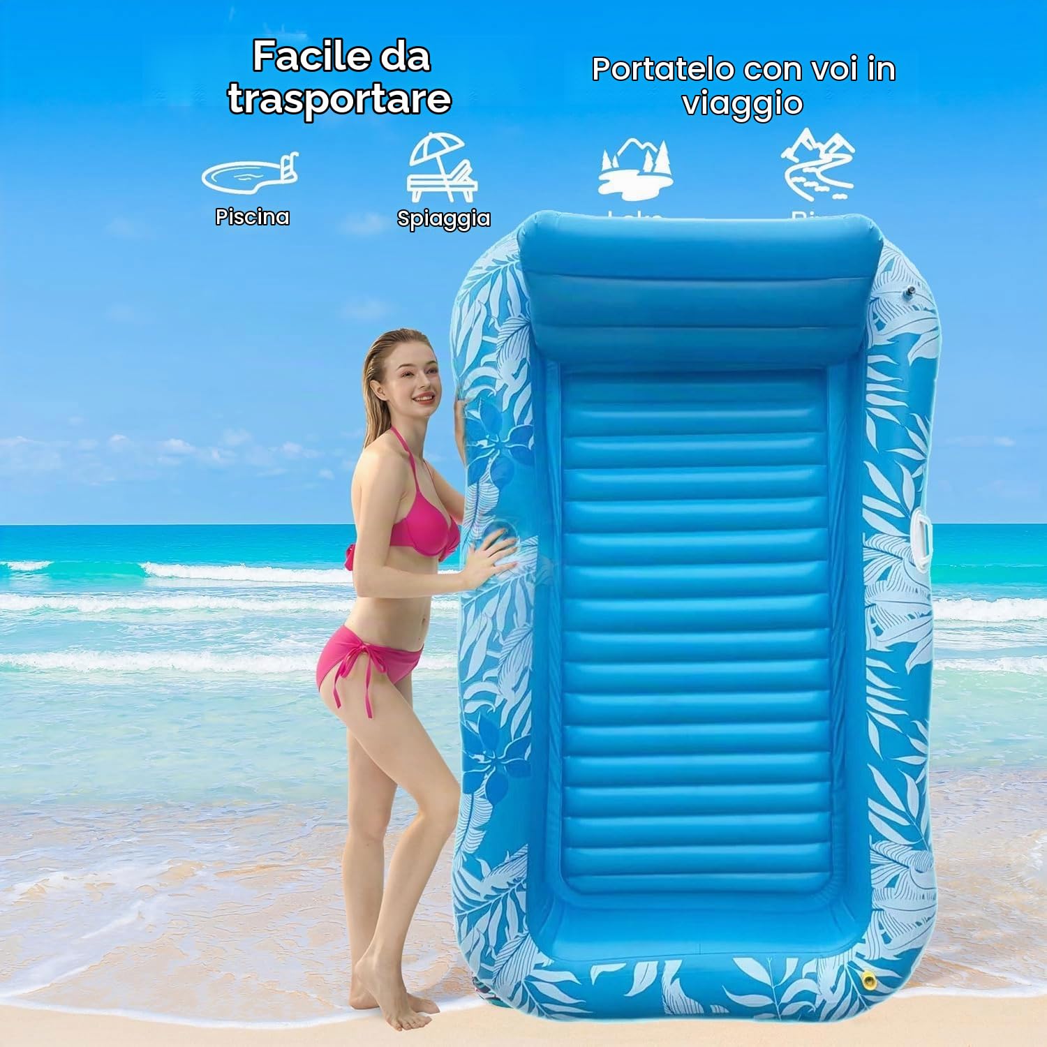 Materasso ad aria per piscina, per adulti, gonfiabile, con irrigatore integrato, per piscina, gonfiabile, per prendere il sole, per piscina