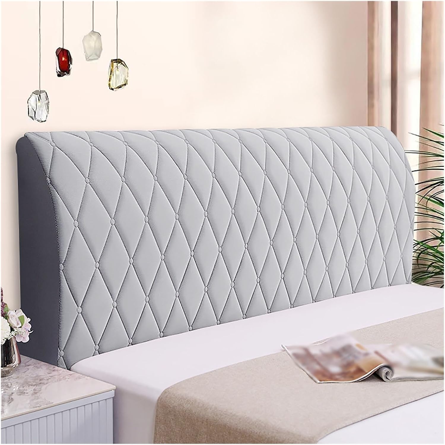 Velvet Headboard Cover for Full Queen Cal King Size,Washable Stretch Bed Headboard Cover,Thickened Solid Color Quilted Bed Headboard Slipcover,for Bedroom Decor(Gray,70.7in)