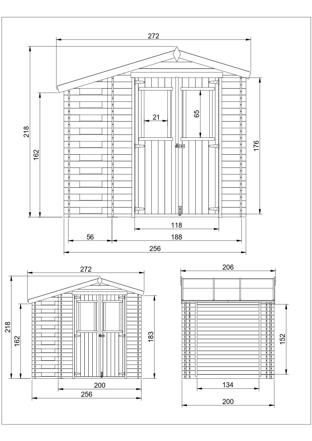 TIMBELA Drewniany domek ogrodowy z szopą na drewno opałowe M386C – szopa ogrodowa z drewna szer. 272 x dł. 206 x wys. 218 cm/3,53 + 0,97 m2 szopa do przechowywania, szopa na rower – wodoodporny dach