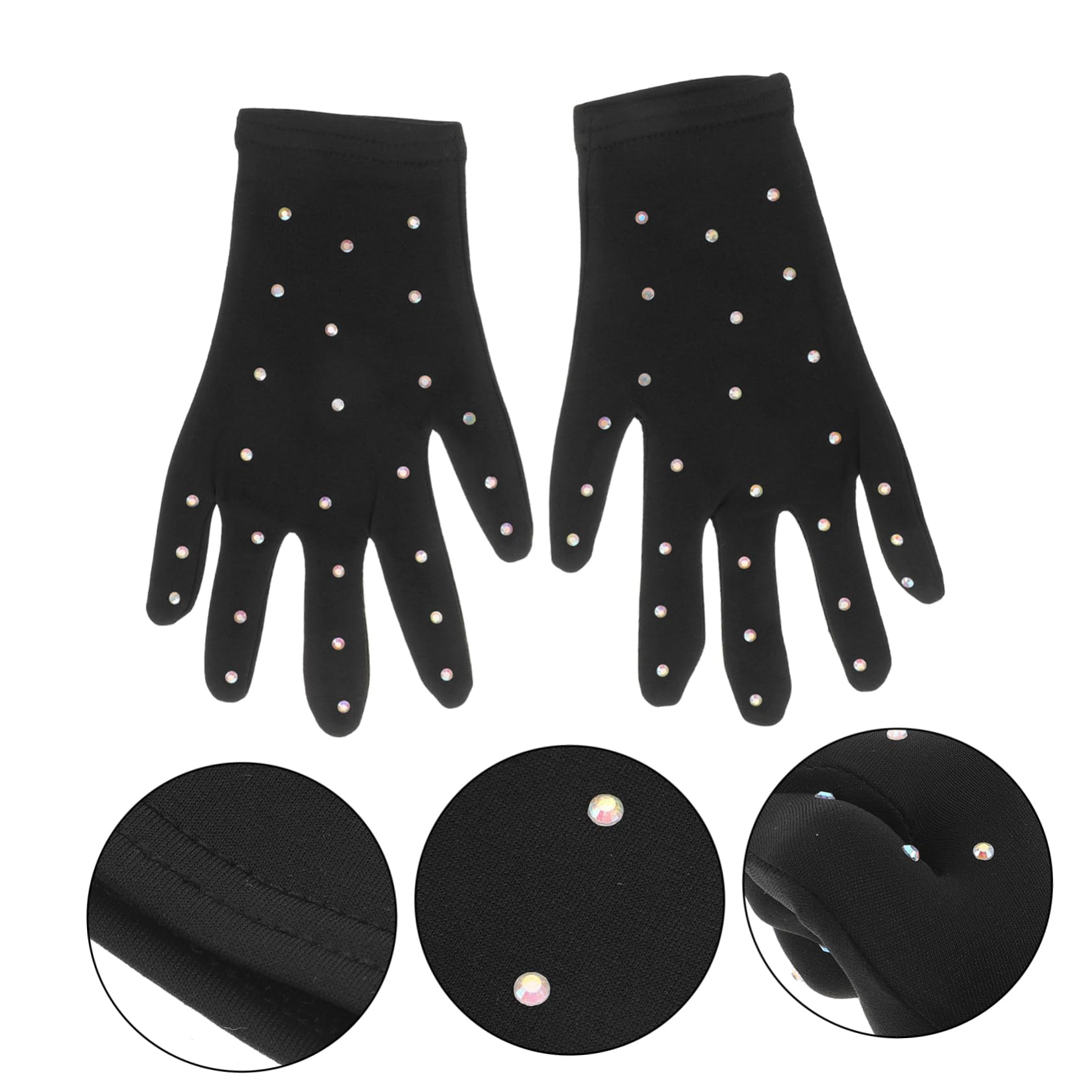 5 Paare Eiskunstlaufhandschuhe Handschuhe greifen Frauen mit Goldhandschuhen Figur Skating-Handschuhe Bühnenhandschuhe für Mädchen Mädchen-Eislaufhandschuhe-Bühne Schwarz