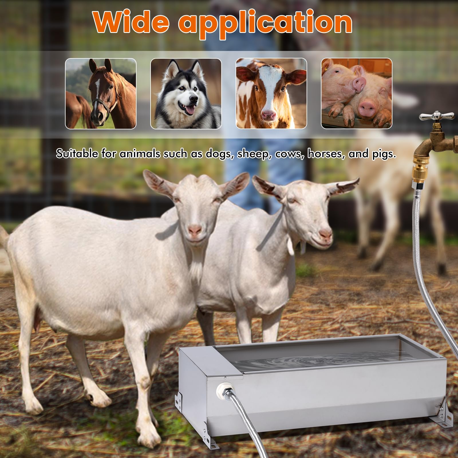 Canal automático de agua para ganado, tanque de agua para perros de gran capacidad, dispensador de cuenco de agua potable de acero inoxidable con kit de válvula flotante para caballo, cabra,