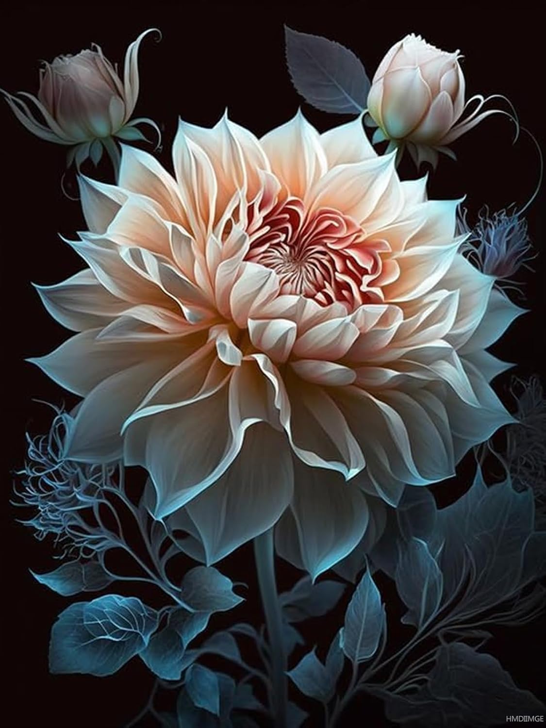 HMDIIMGE DIY 5D Diamond Art Kits, Dahlia Flower Diamond Art for Adult, Plant Diamond Painting for Adults, Round Drill Painting by Diamonds Art and Crafts for Home Wall Decor Gift 12x16 Inch