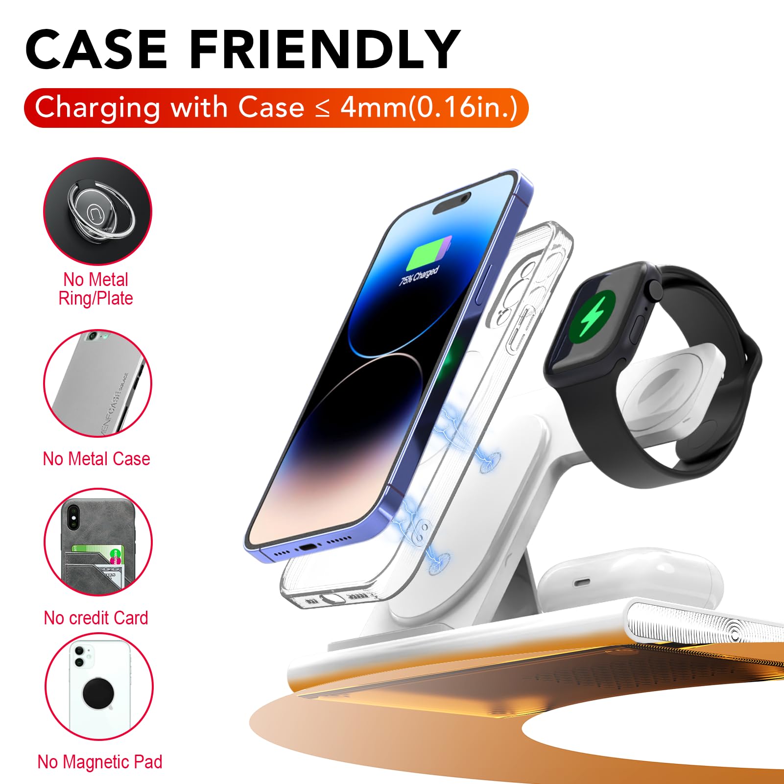 Aimtel 3 in 1 Stazione di Ricarica Wireless style,Connectivity Usb Technology,compatible con iPhone 16/16 Pro/16 Pro Max/16 Plus/15 Models/Apple Watch 10/Ultra 2/9/Air Pods Pro
