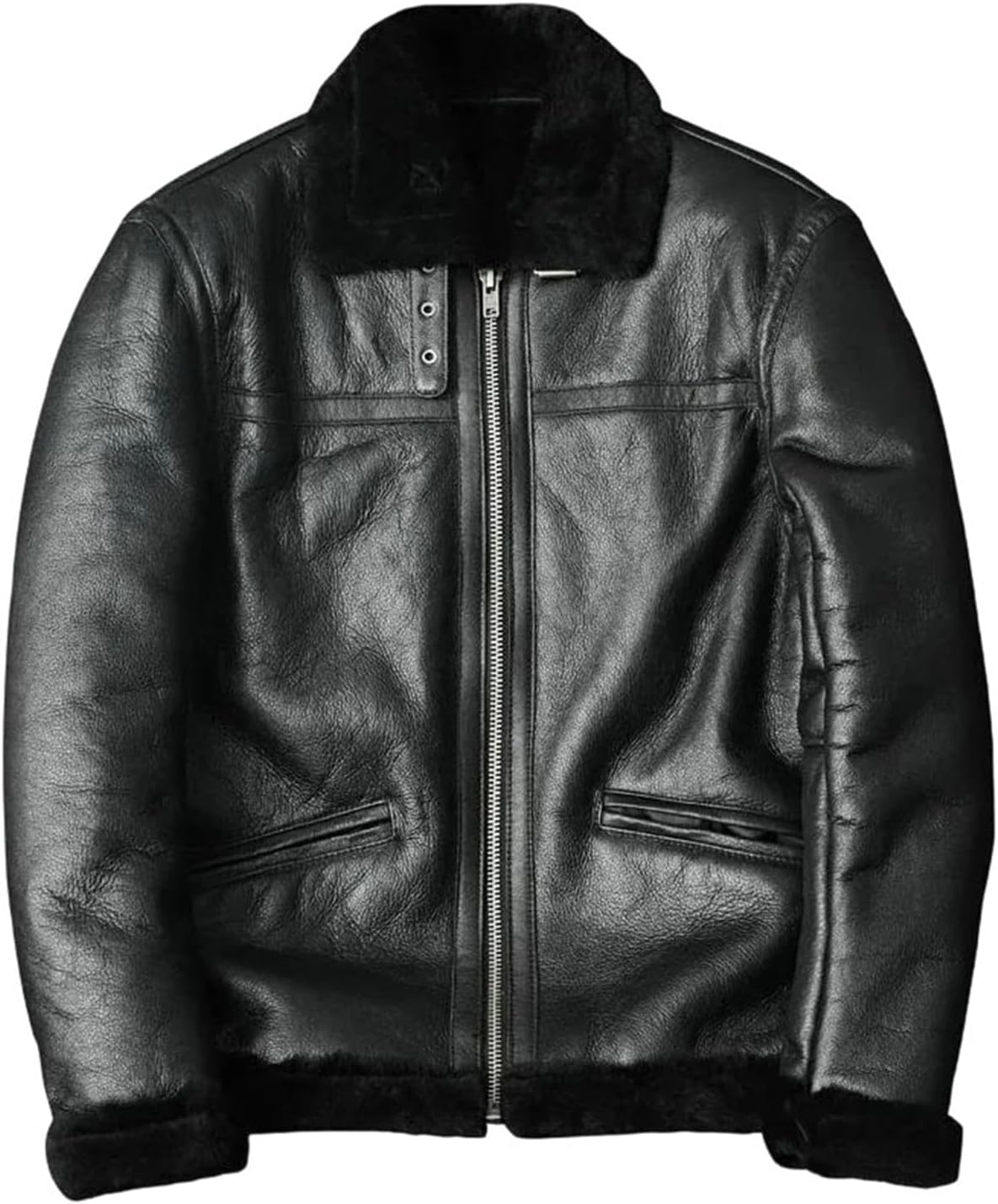 Men's Genuine Sheepskin Jacket Thick Faux Fur Lined Winter Coat Leather Outerwear Luxury Classic Warm Style