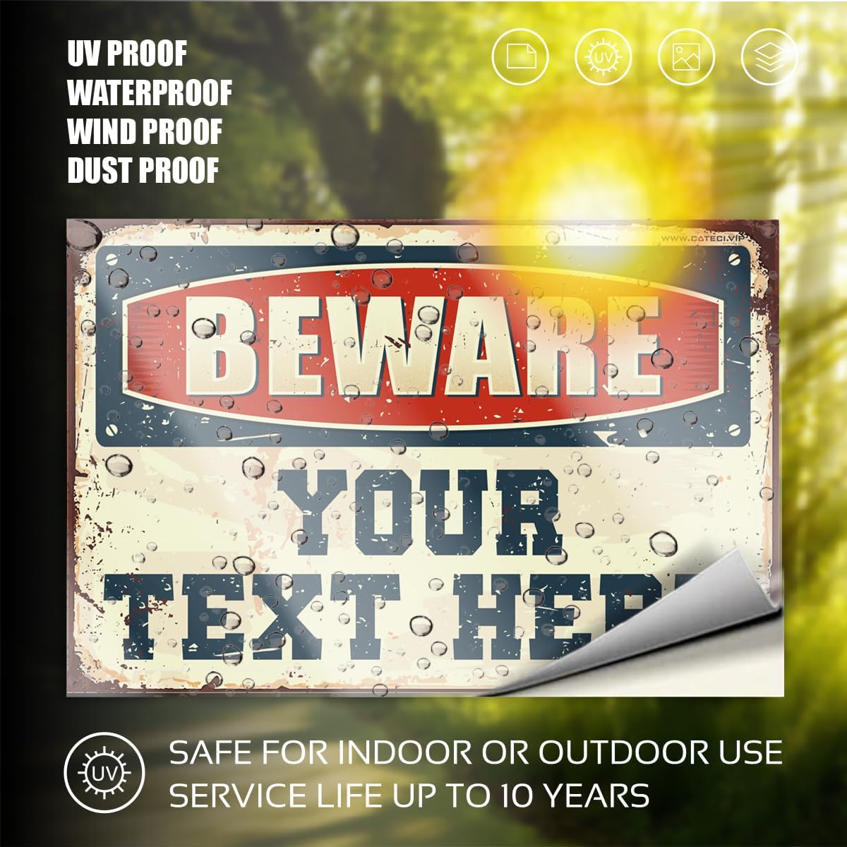 Custom Beware of... Sticker 5x7in – Personalize Your Own Warning Text, Vintage Rustic Vinyl Decal for Man Cave, Garage, Office, Funny Gift for Dad, Husband, Friend (Laptop/Bottle)