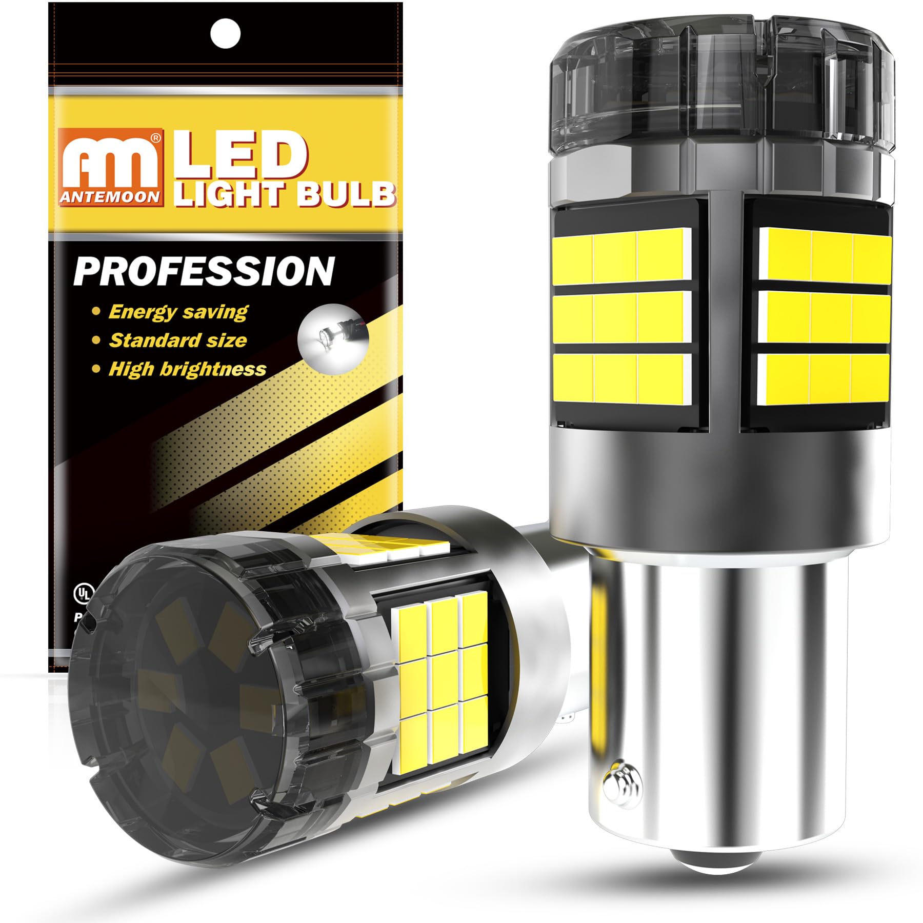 ANTEMOON PY21W BAU15S LED Bulb 6000K White 12V 24V Super Bright 5000LM Canbus Error Free 7507 1056 5009 Car Replacement Bulbs for Backup Reverse Parking Tail Brake Turn Signal Light, Pack of 2