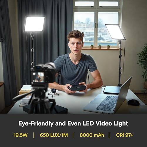 Miniatura 2 de RALENO 13" Edge-Lit LED Video Light Panel Kit (2-Pack), Bi-Color 2500K-6500K Soft Studio Lights with CRI 95+, 75" Stand & 8000mAh Battery,
