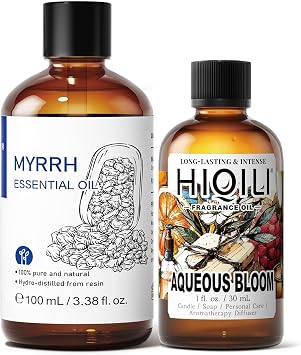 HIQILI 100ML Myrrh Essential Oil & 30ML Aqueous Bloom Fragrance Oil, for DIY, Diffuser