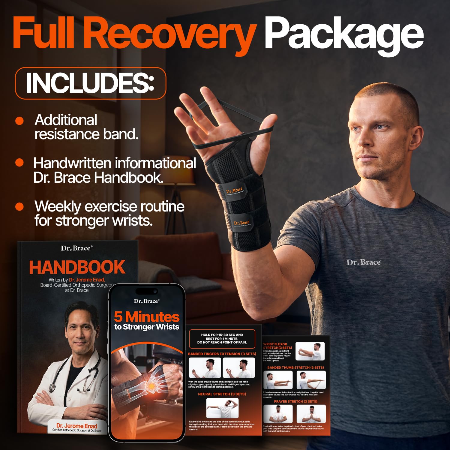 DR. Brace - Muñequera para túnel carpiano (tamaño L/XL, mano derecha, negro)