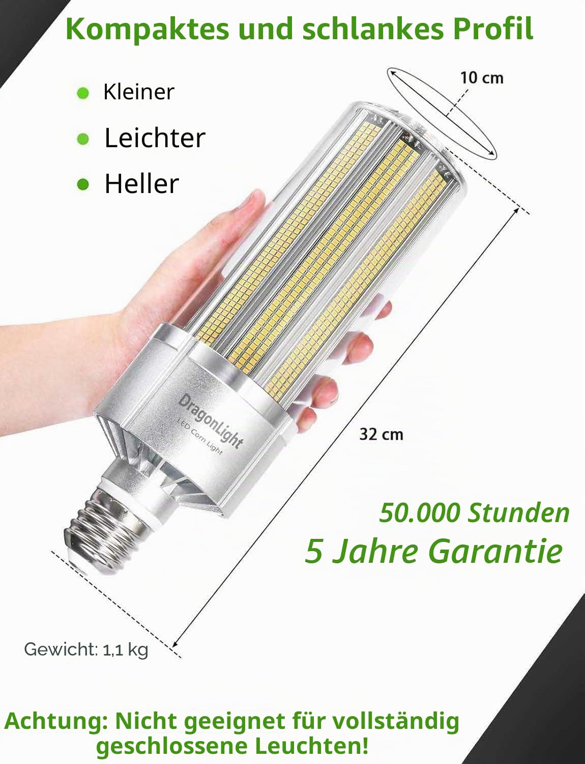 DragonLight 240W Superhelle Mais Licht LED Glühbirne(Ersetzt 1400Watt) - E40 Edison LED Lampe 3000K Warmweiß 32400 Lumens für Großes Gebiet Beleuchtung - Garage Lagerhaus Werkstatt Hof