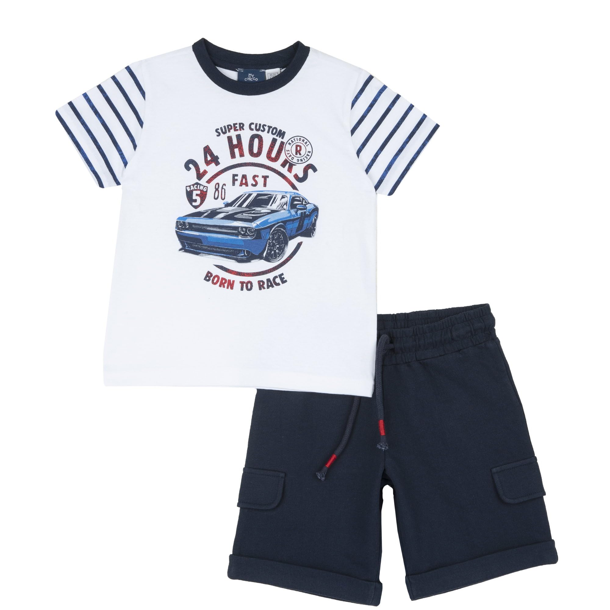 Chicco Conjunto Bebé con Camiseta y Pantalones Cortos con Cintura Elástica, con Gráficos Modernos y a la Moda, 100% Algodón, Lavable en Lavadora, Ropa Niño y Chico, Diseñado en Italia