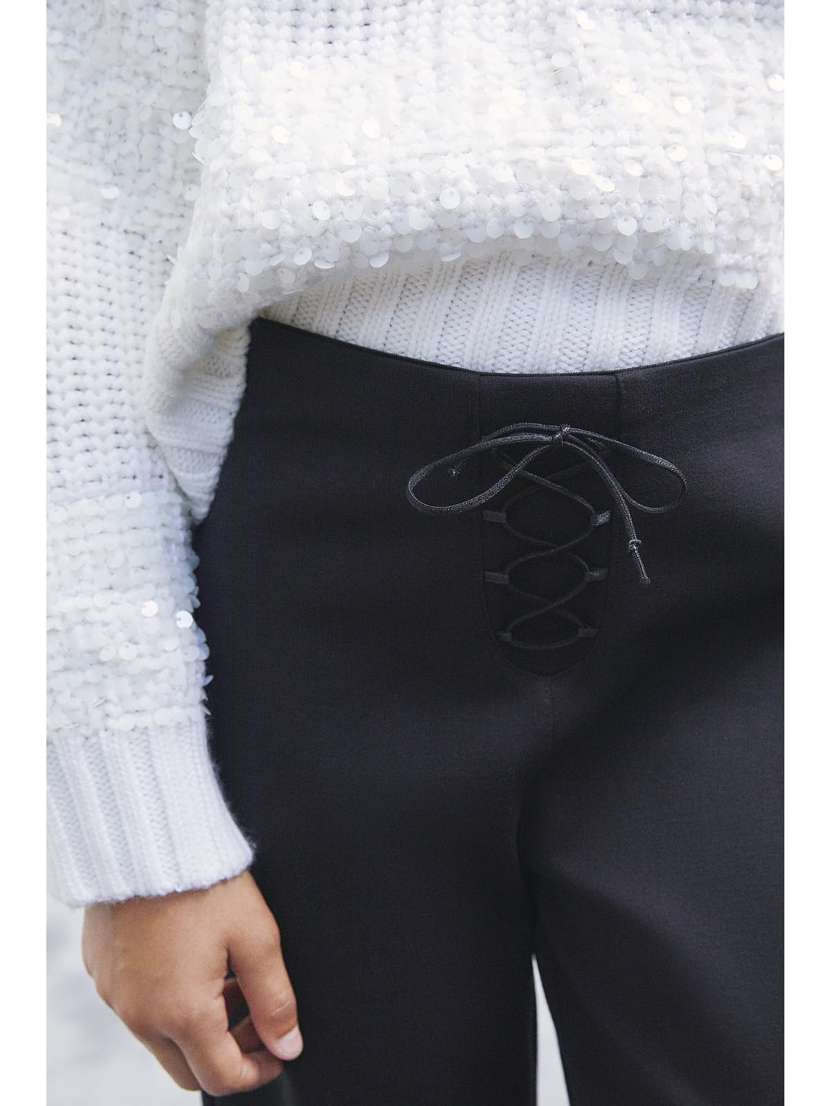 PATRIZIA PEPE Pantalone Palazzo Nero con Intreccio Stretch