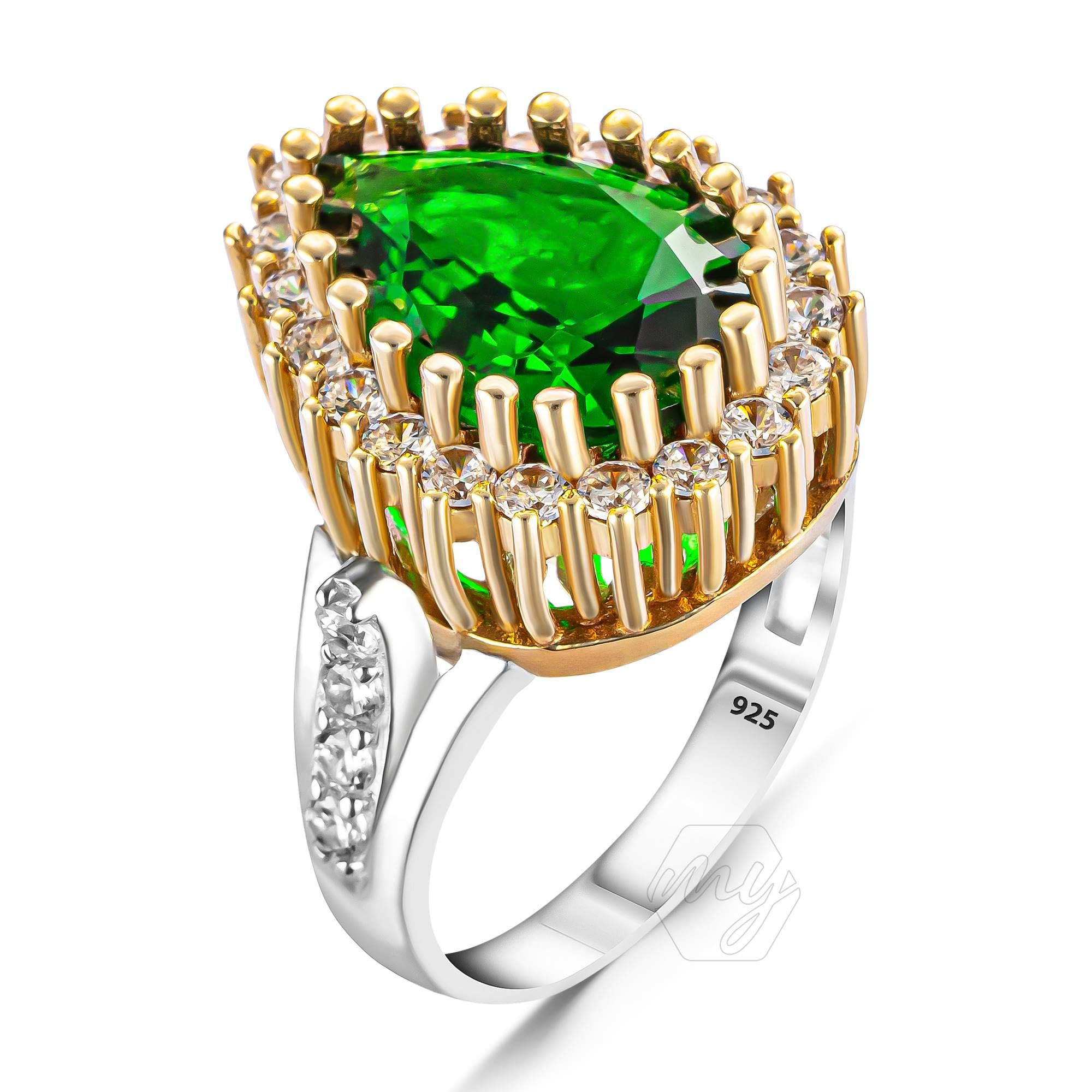 925 Sterling Silver Green Stone Turkish Hurrem Sultan Women's Ring