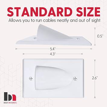 1 Pack Wall Plate Cable Pass Through with Bracket - In Wall Cable Management Kit - Recessed Cable Wall Plate Pair with Single Gang Low Voltage Mounting Bracket - Decorator Cover for Low Voltage Cables