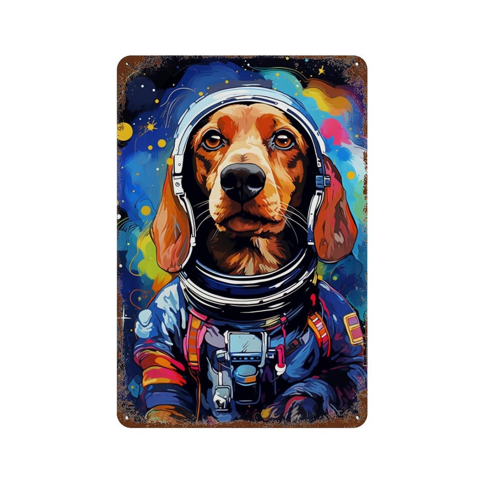 Space Dog Adventure -66 Vintage Metal Tin Sign 11.8"x7.9", Ideal for Living Room, Hallway And Home Decor