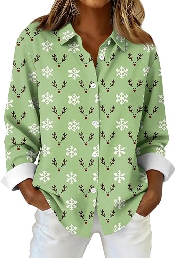 Long Sleeve Button Down Shirts for Women Casual Loose Collar Tee Print Trendy Lightweight Top Spring Fall Winter Blouses