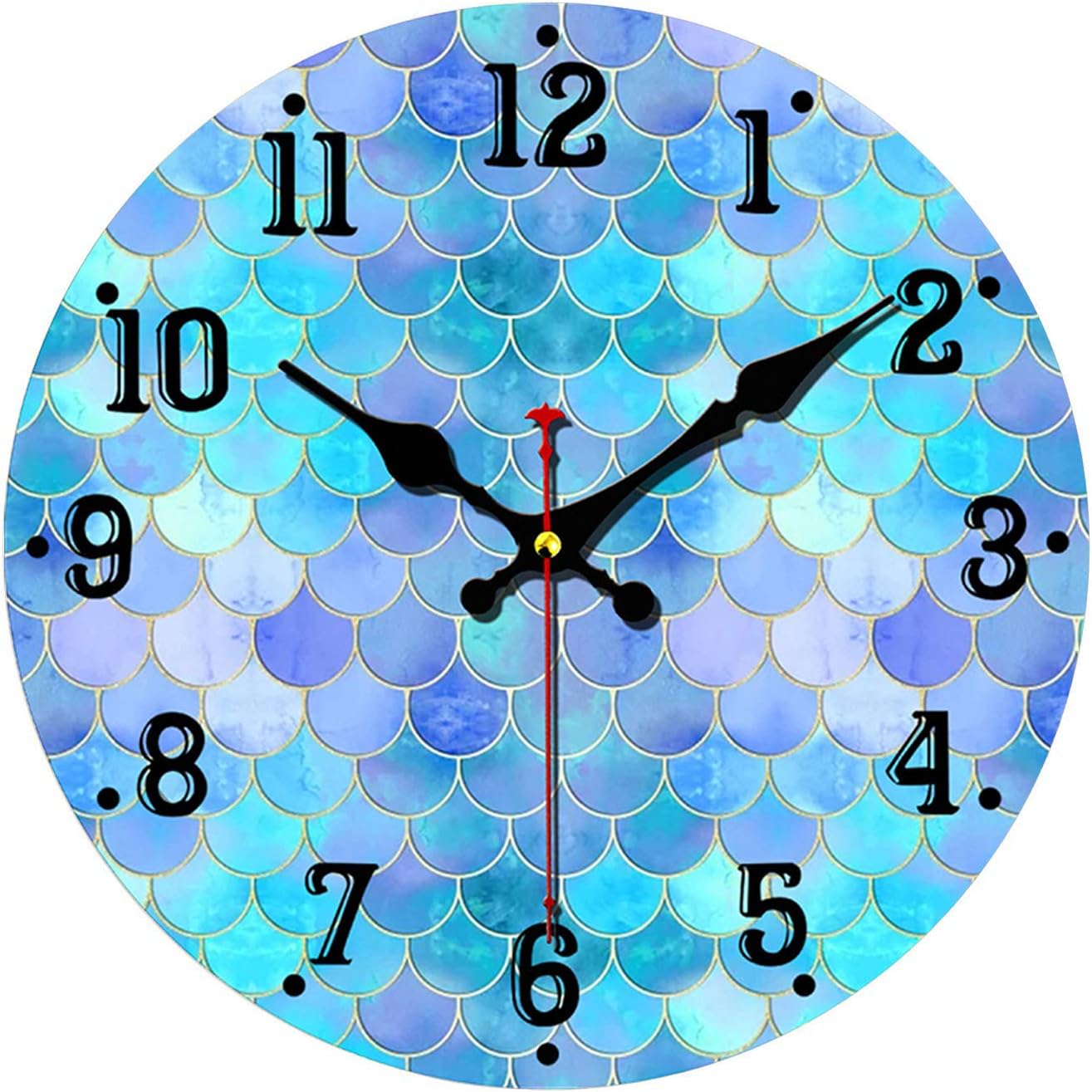 Gold Mermaid Scale Wall Clock Non Ticking Silent 10 Inch Art Clock for Living Room Bedroom Office School Home Decor