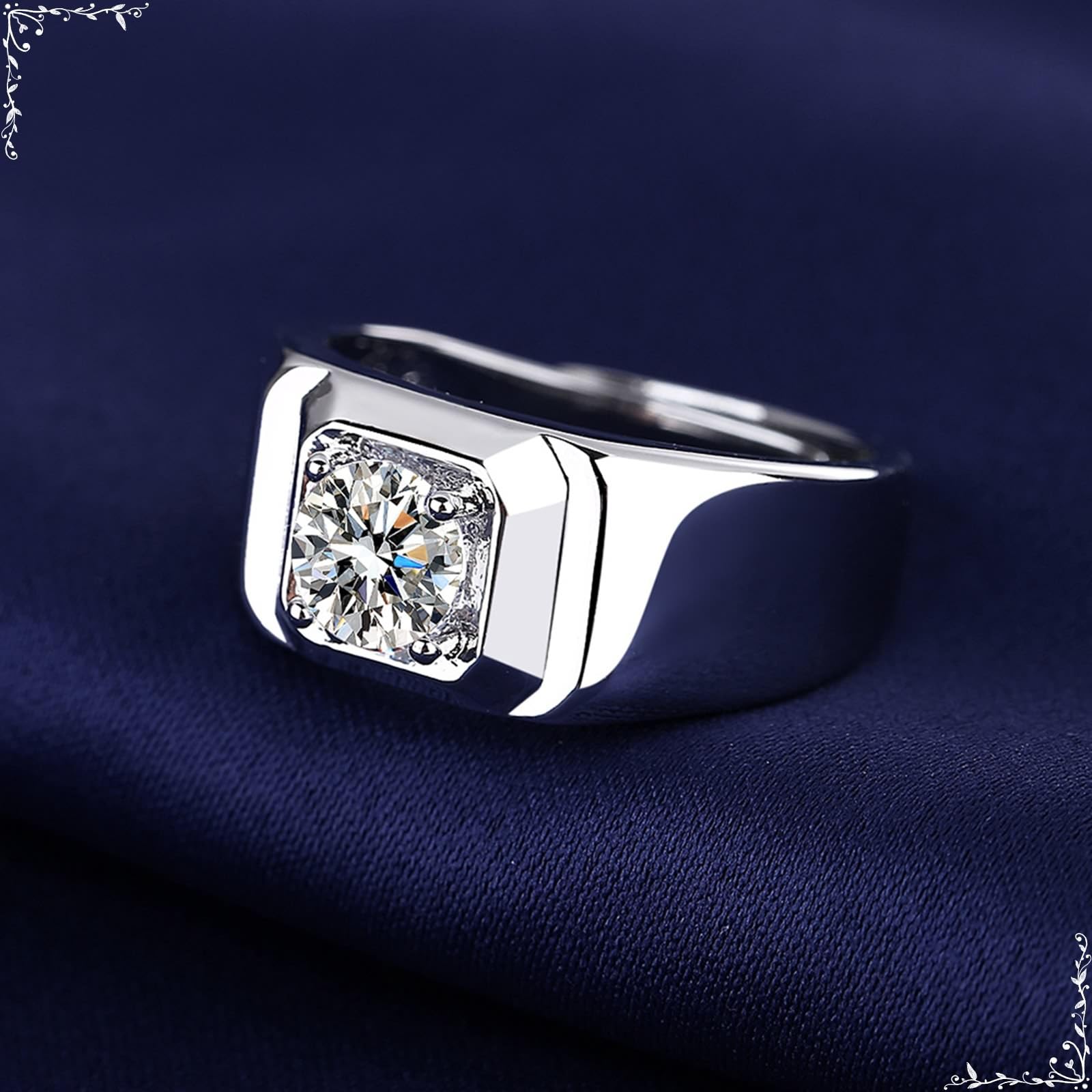 Anillos de compromiso de oro blanco de 9 quilates, 14 quilates y 18 quilates para hombre, cuatro garras con moissanita