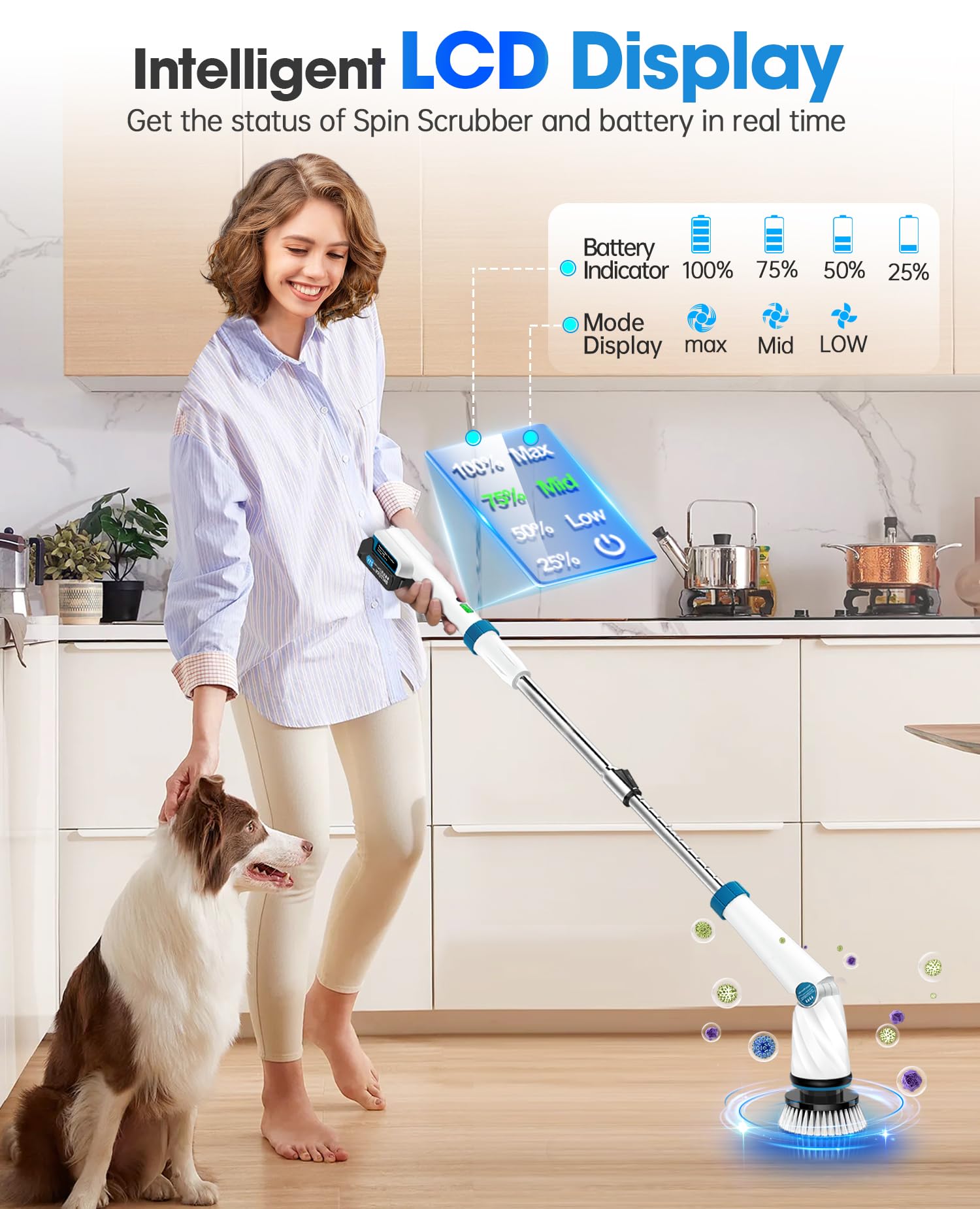 Estropajo eléctrico giratorio, estropajo eléctrico para limpieza, limpiador de ducha, limpiador giratorio inalámbrico de 3 velocidades con 8 cepillos de limpieza, depurador de baño de 21 V para