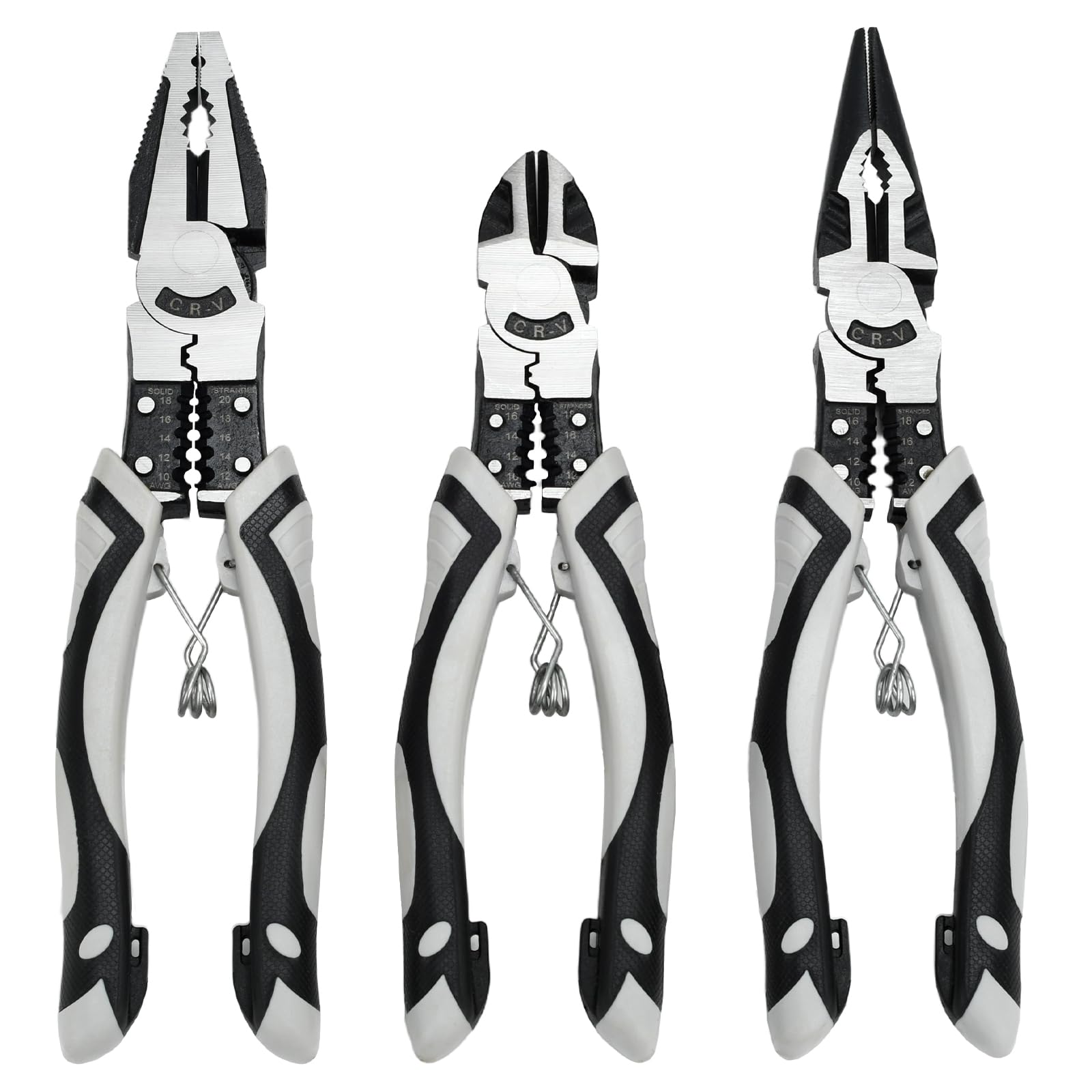 3 PCS Pliers Set, Wire Stripper Crimper Cutter, Long Nose Pliers, Diagonal Cutters for Basic Repair