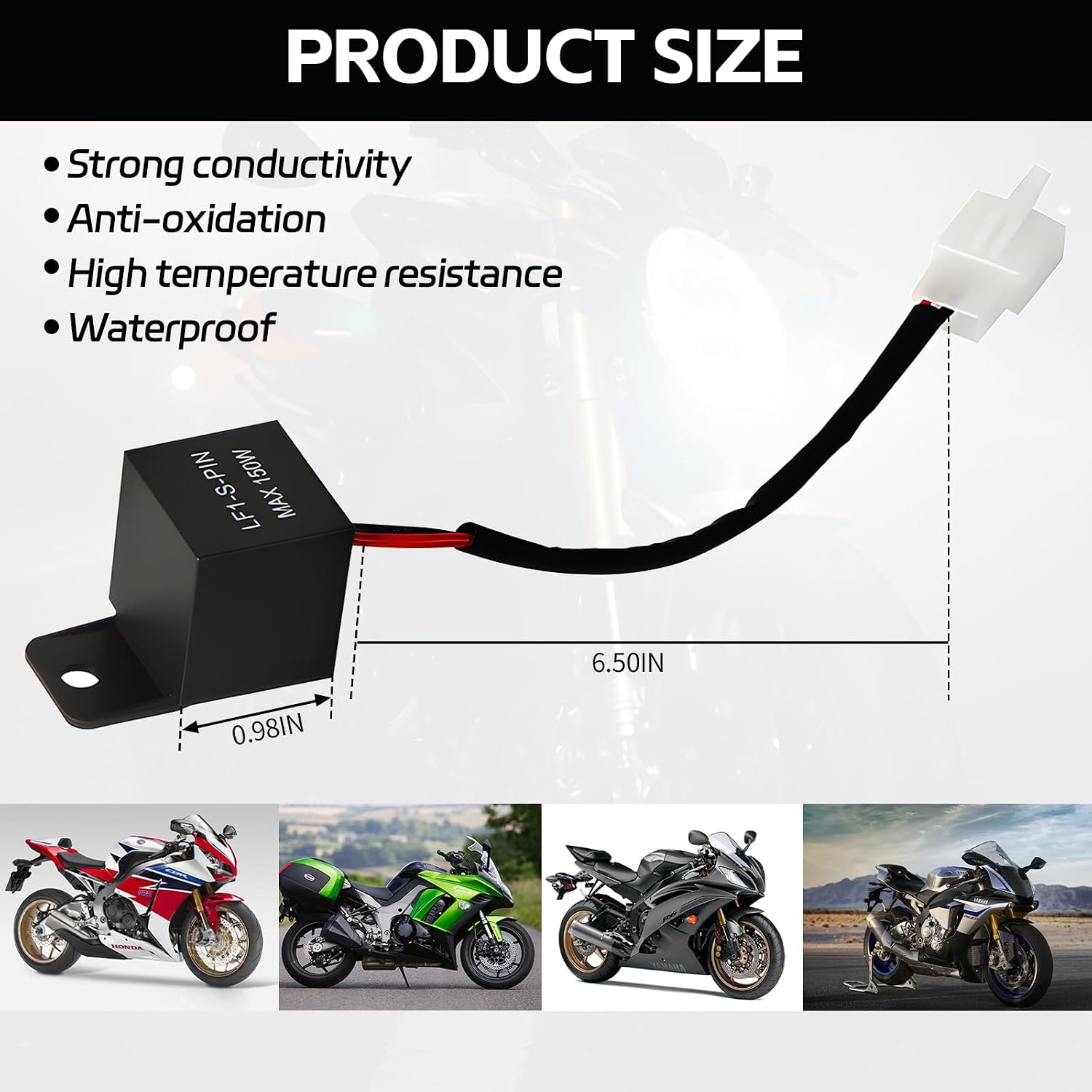 Motorcycle LED Flasher Relay, 2 Pin 12V DC, Automatic Operation, Universal Fit, Black, Normally Open Contact, Fix Abnormal Flashing