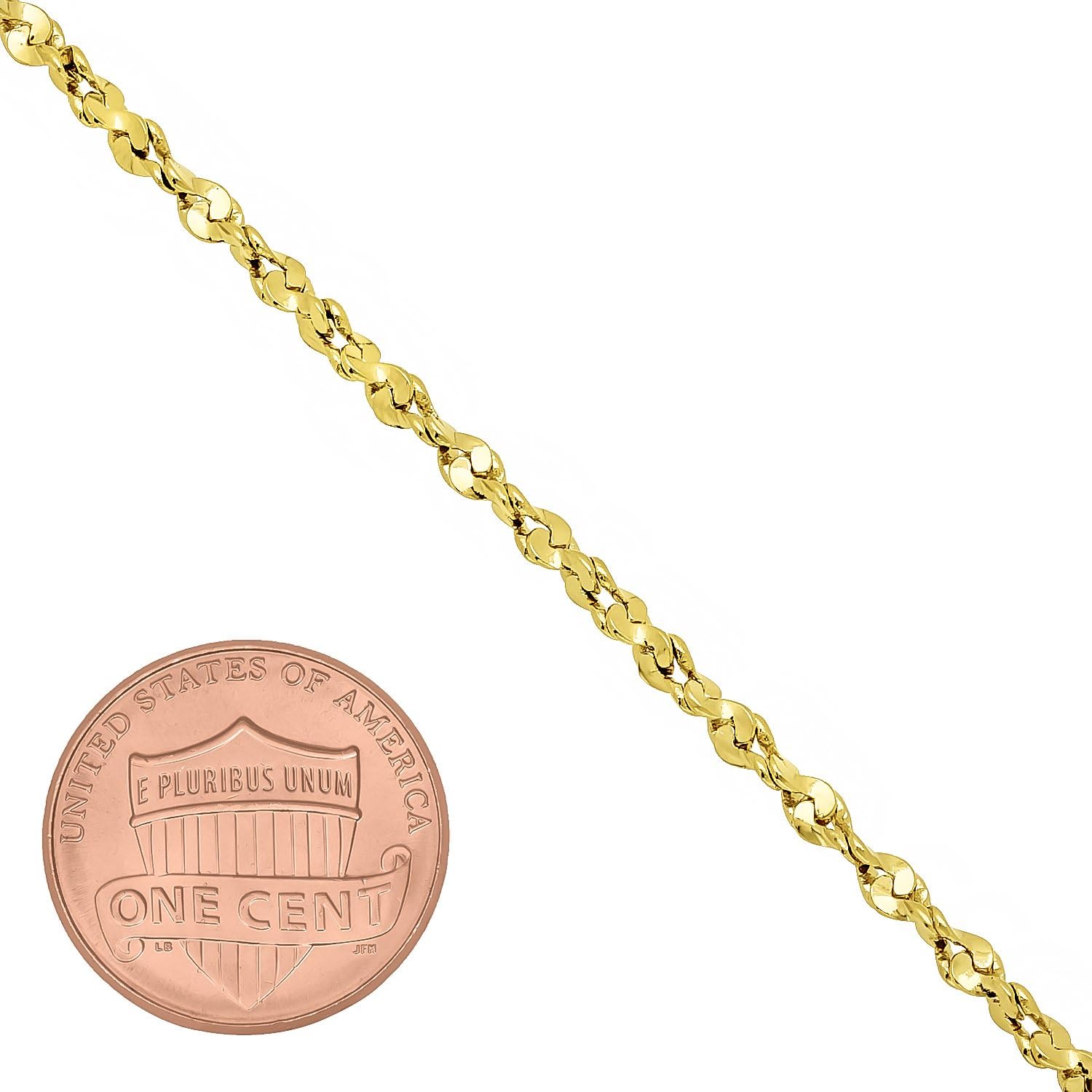 The Bling Factory 2mm-3mm 14k Yellow Gold Plated Twisted Singapore Chain Necklace - Image 3