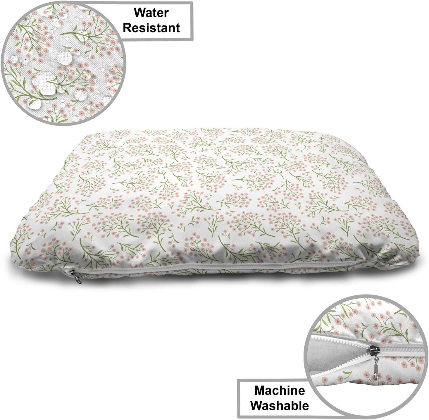 review Lunarable Floral Pet Bed, Minimal Flowers with Blooming Peduncle in Pastel Tones Soft Garden Art, Chew Resistant Pad for Dogs and Cats Cushion with Removable Cover, 24