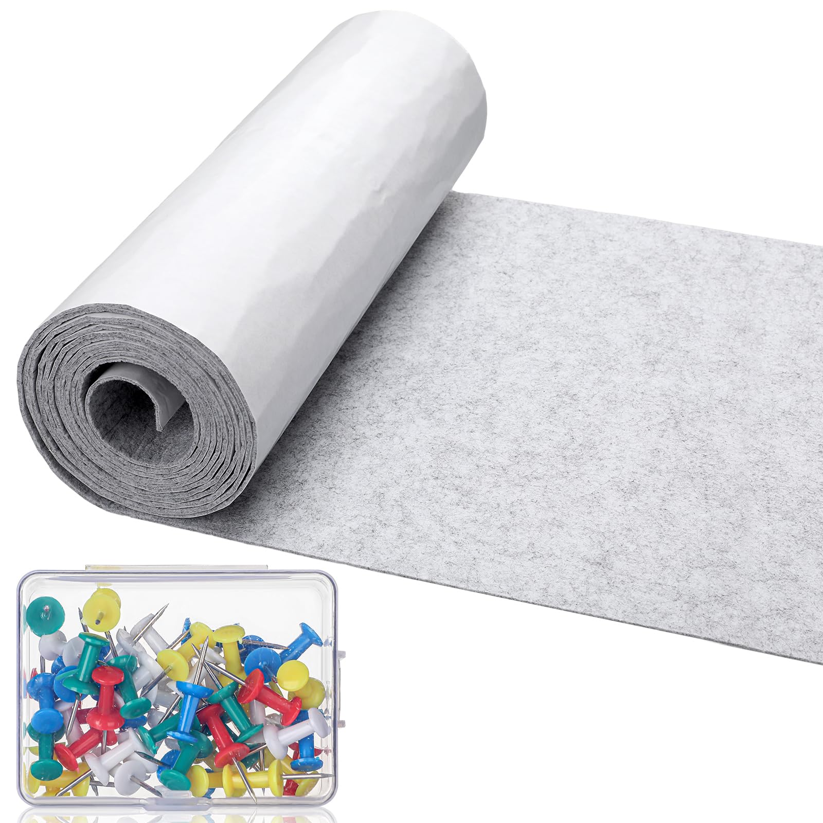 Large Self Adhesive Cork Board Roll 1/8" Thick Cork Boards for Wall 11.8 x 118 Inches Bulletin Board Felt with 50 Push Pins Cuttable Decorative Felt