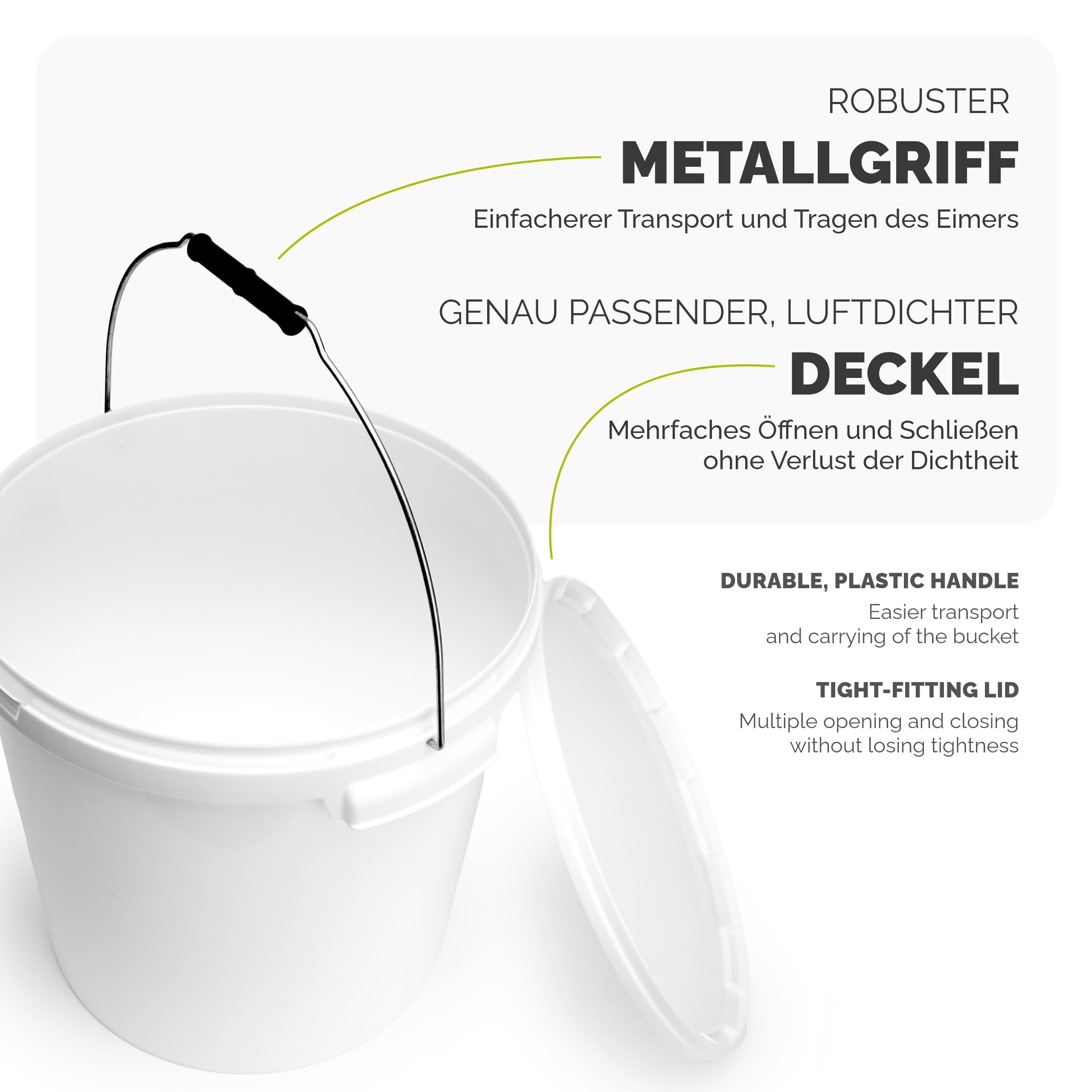 Garronda Eimer mit Deckel 20 L für die Lagerung von Lebensmittel- und Chemischen Produkten 1 Stück Weiß GD-0071
