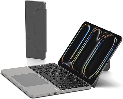Miniatura 1 de MicroPack - Teclado Bluetooth plegable con panel táctil y soporte, cubierta de piel sintética, batería de 500 mAh. Teclado portátil ultrafino