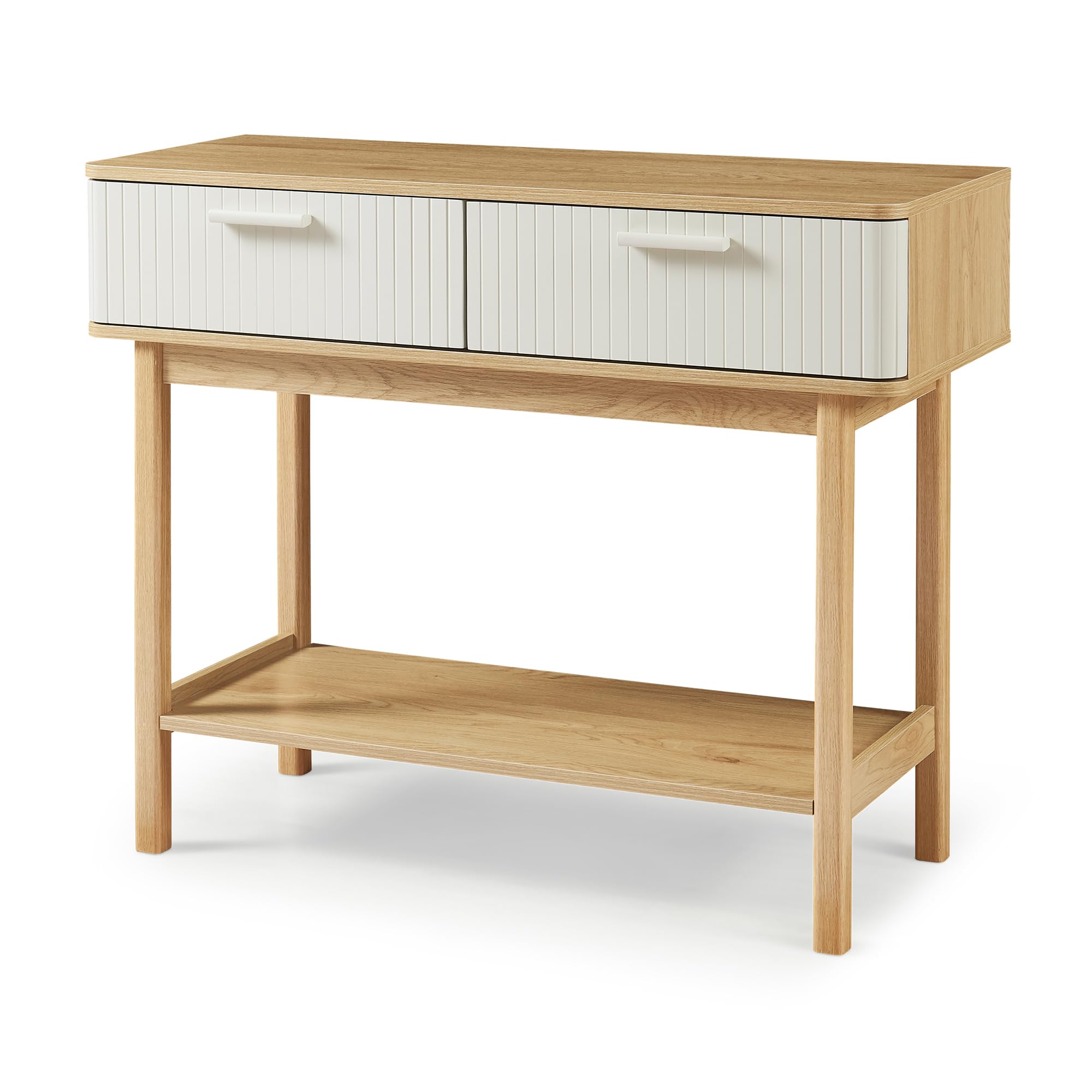 [en.casa] Mueble Recibidor Ferrersp Mesa Consola Mesa de Entrada con 2 Cajones y 1 Estante MDF Patas de Pino 100 x 40 x 80 cm - Roble/Oatmeal