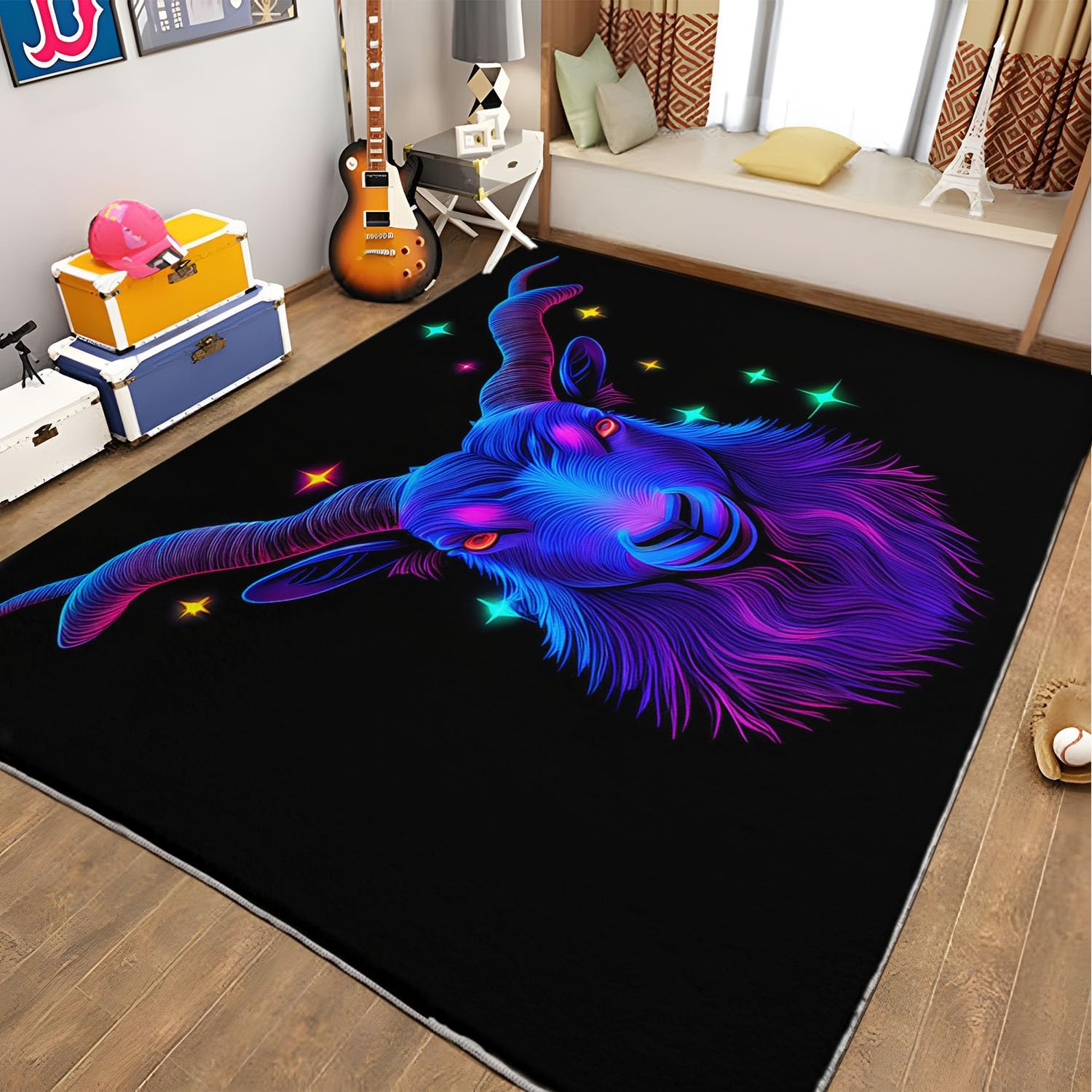 Tappeto a pelo lungo per soggiorno, con costellazione dell'Ariete, lavabile in lavatrice, morbido e non perde pelo, per camera da letto, ufficio e cucina, facile da pulire (80 cm x 150 cm)