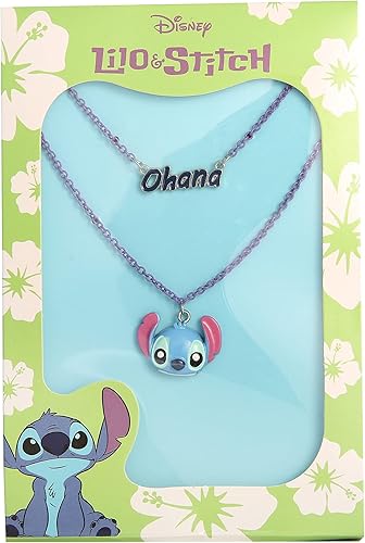 Miniatura 5 de Disney Lilo & Stitch Collar en capas para mujer, collar de puntada de 18 pulgadas con colgante Ohana y Stitch - Producto oficial, Base de metal
