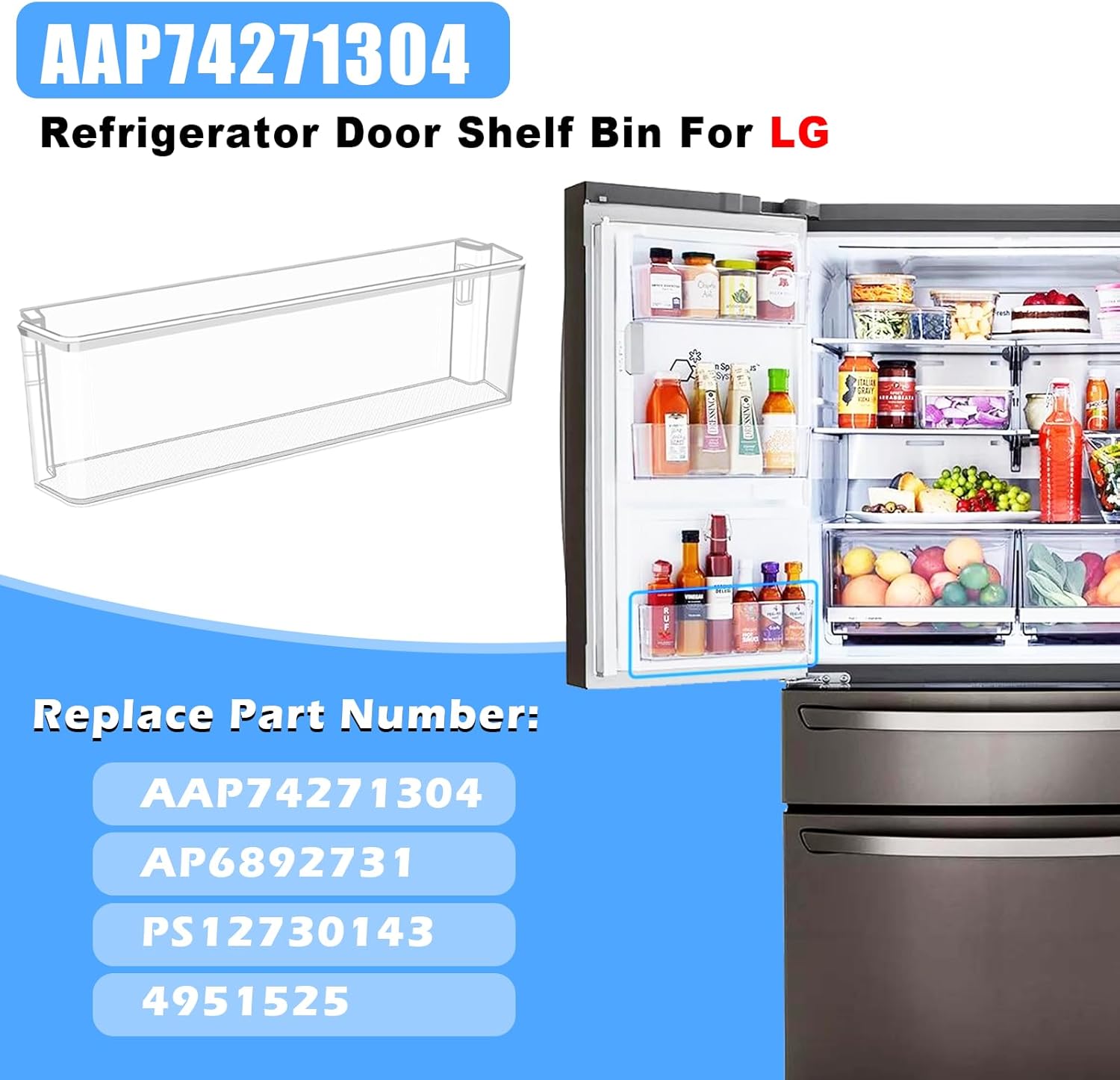 ALVAR UPGRADED AAP74271304 Refrigerator Door Bin Compatible with LG Refrigerator Door Shelf Replacement LRMDS3006S LRMDC2306D LRMDC2306S LRMVC2306D Door Bin Shelf LG Refrigerator Parts Door Basket