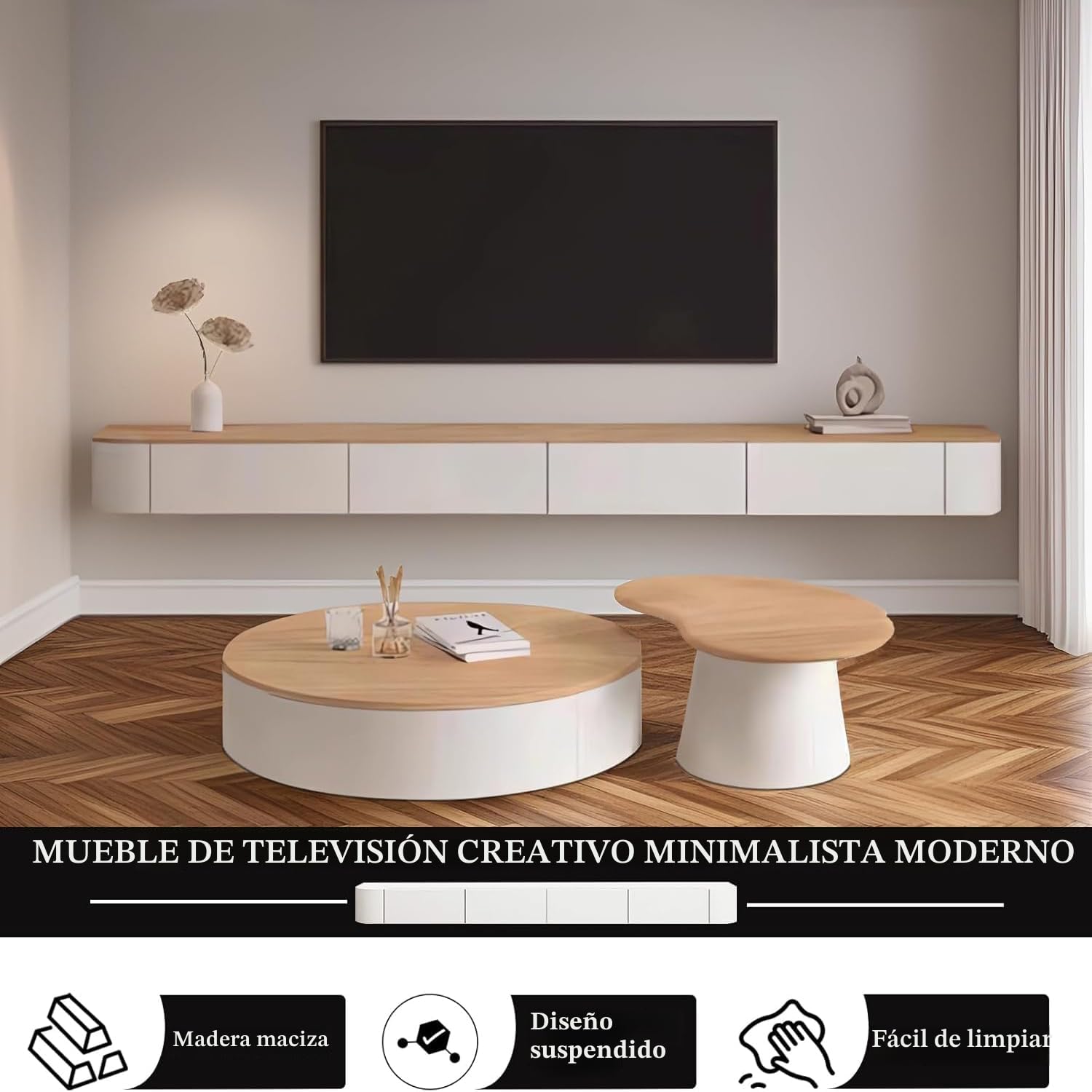 Mueble TV Flotante Negro, Mueble TV Suspendido Para Pared, Consola Entretenimiento Moderna, Armario Televisión con Puertas y Cajones Ideal para Salón y Dormitorio (Color madera, 120cm/47.2in)