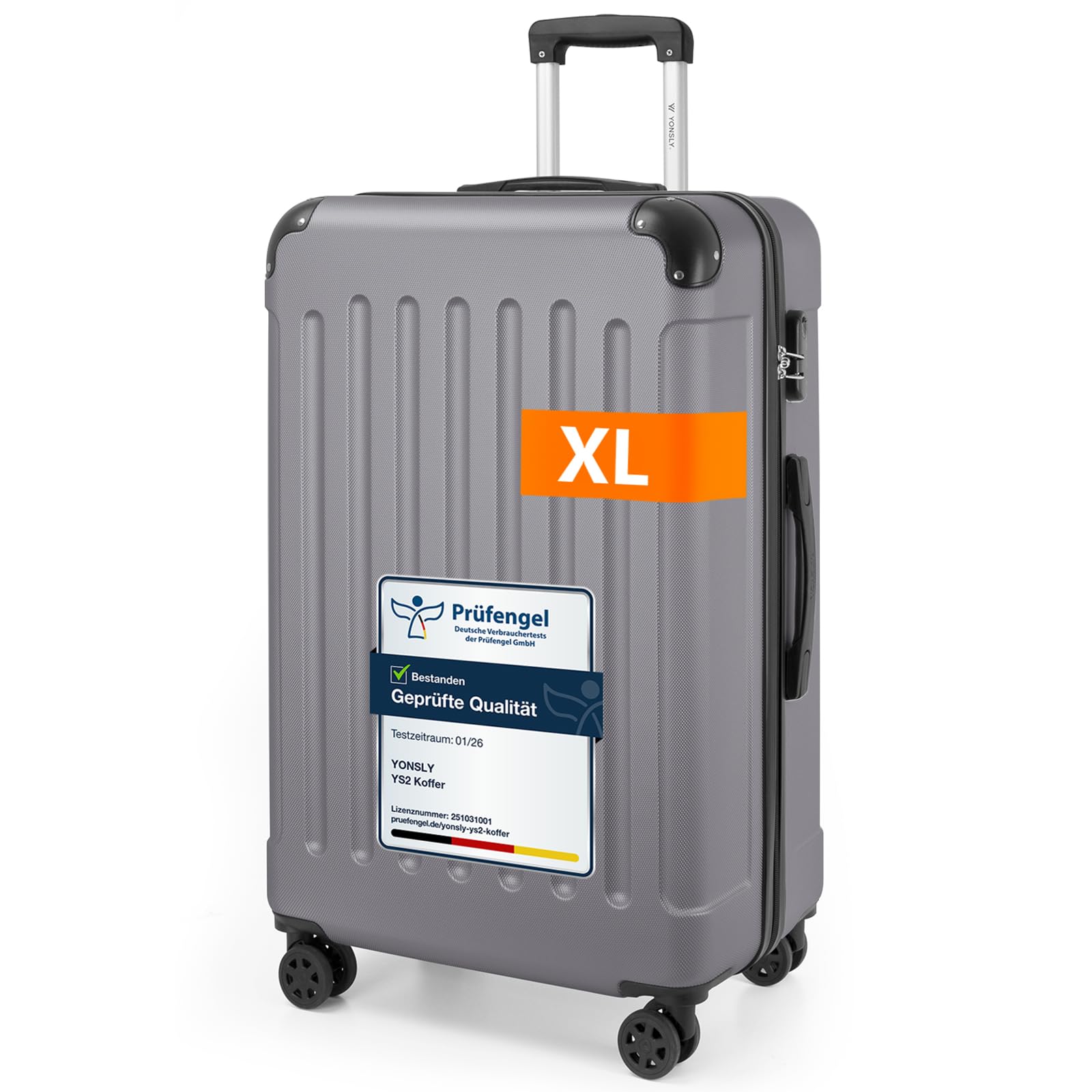 YONSLY Gepäck Reisekoffer, Trolley Rollkoffer Handgepäck, Hartschalenreisekoffer mit 360° Lenkrollen, Zahlenschloss, Mehrstufiger Teleskopgriff
