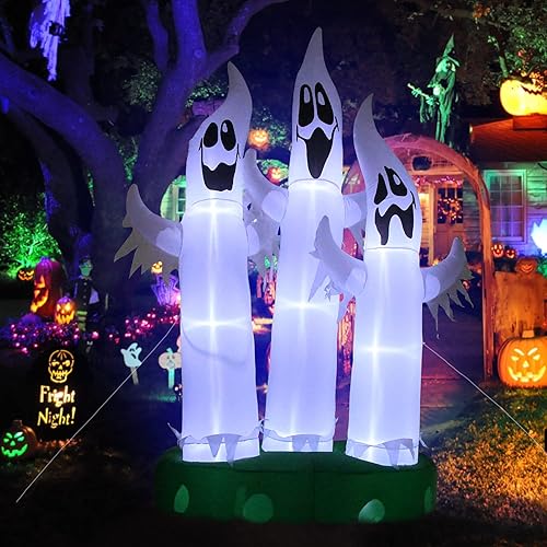 Miniatura 9 de Inflables gigantes de Halloween de 10 pies, 3 fantasmas, 3 inflables de fantasma gigante de TechKen para decoración de Halloween con luz LED,