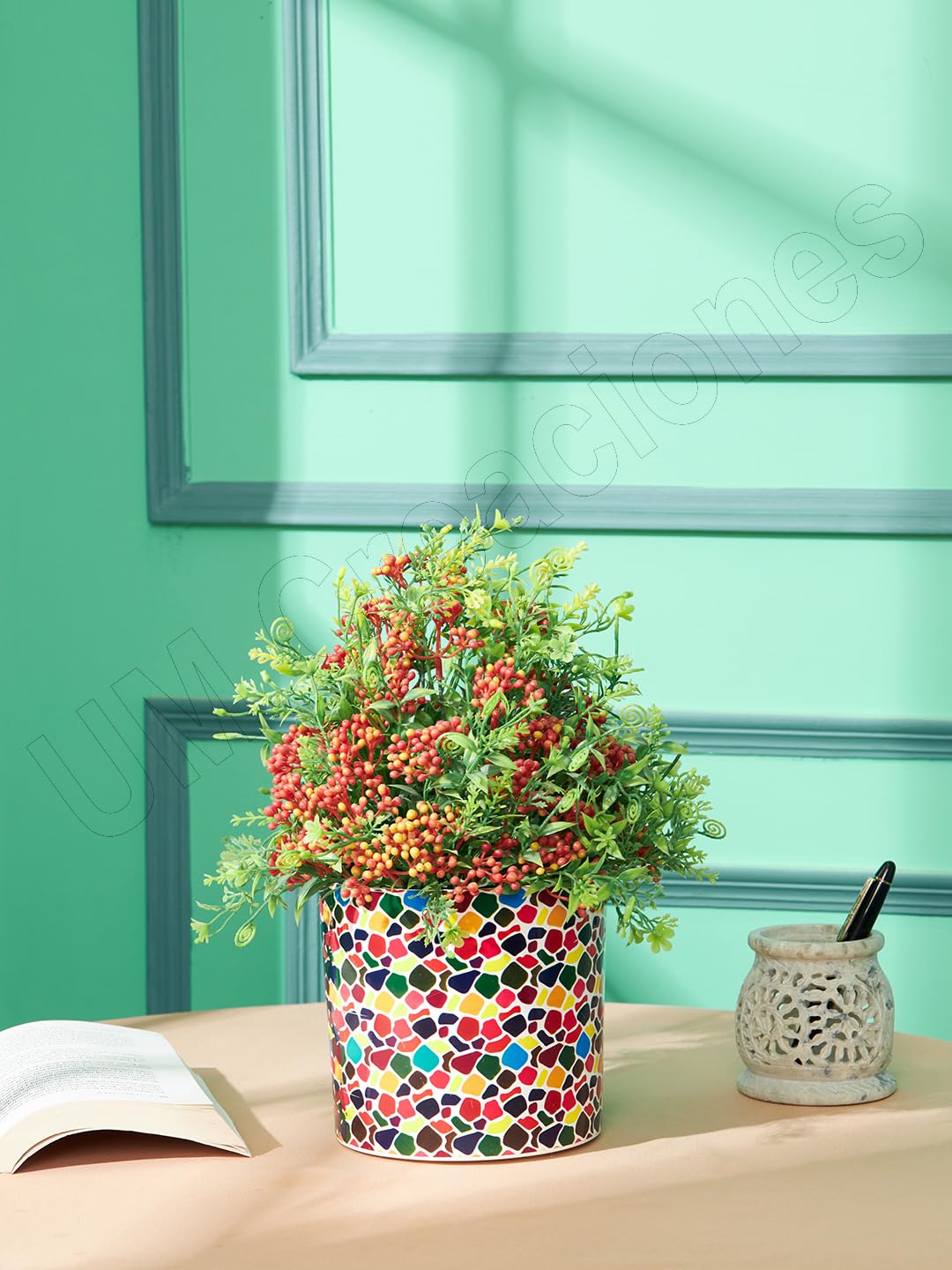 UM Creaciones Rainbow Pebble Finsh PVC Vase Perfect for Weddings, Home Decorative, Home Decor Living Room Office, and Place Settings