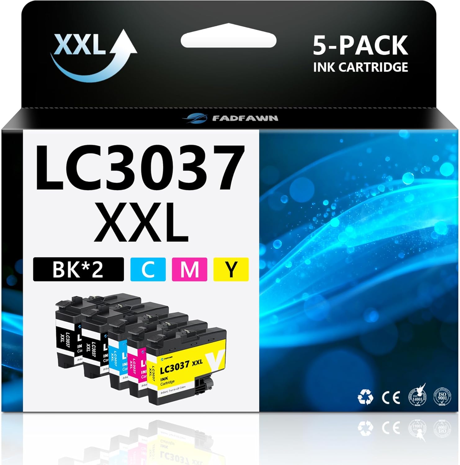 LC3037 XXL Ink Cartridges 5 Pack Replacement for Brother LC3037 Work with MFC-J6945DW MFC-J5845DW XL MFC-J6545DW XL MFC-J5945DW Printers (2BK/C/M/Y)