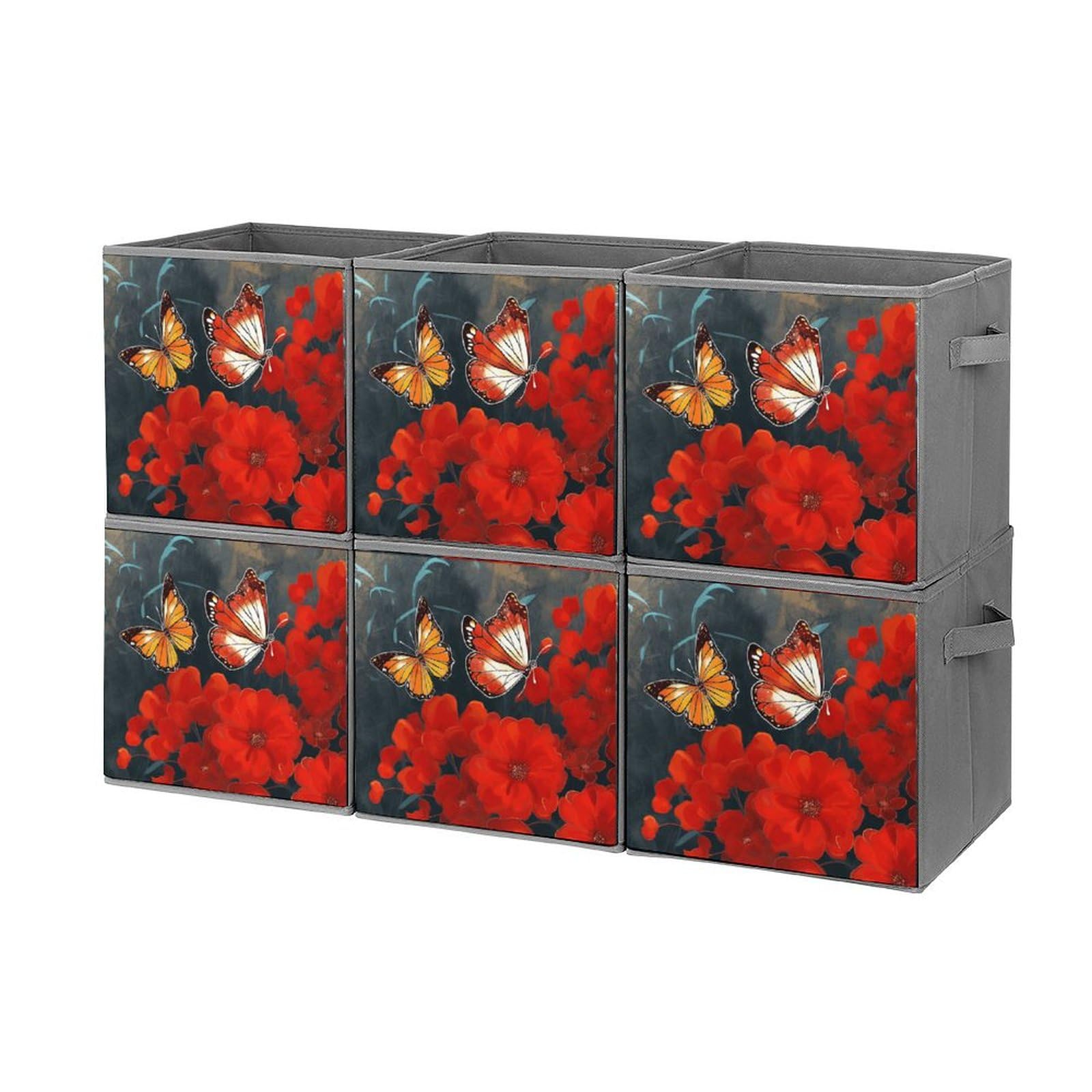 Boîtes de rangement lot de 6 pliables et empilables avec imprimé fleurs et papillons