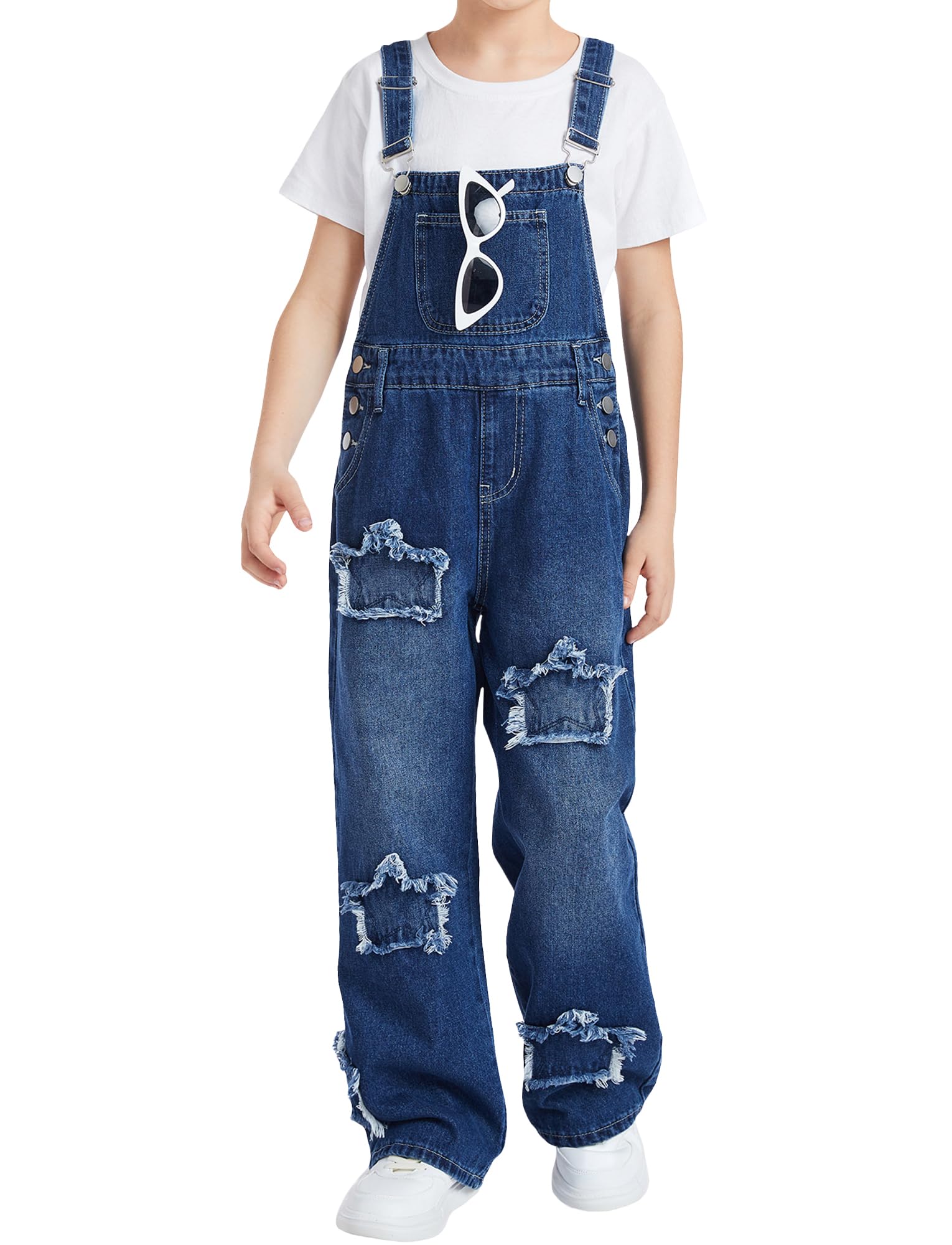 Maeau Peto vaquero para niños y niñas de 7 a 12 años, vaqueros con pierna ancha, moda mono holgado, pierna recta, pantalones vaqueros holgados, cintura elástica, cómodos, suaves