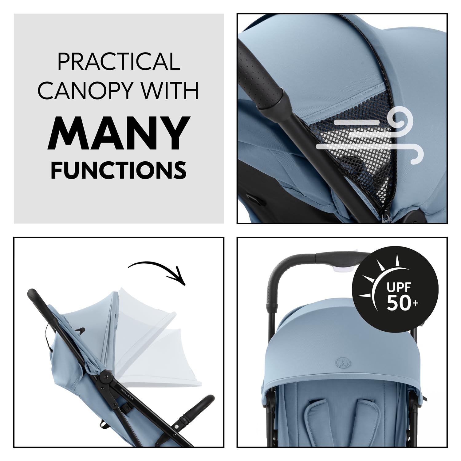 Hauck Travel N Care Plus Dusty Blue – Leichter Reisewagen mit Regenschutz, Kopfkissenfederung, kompakt & faltbar, UPF 50+, voll liegend ab Geburt bis 22 kg
