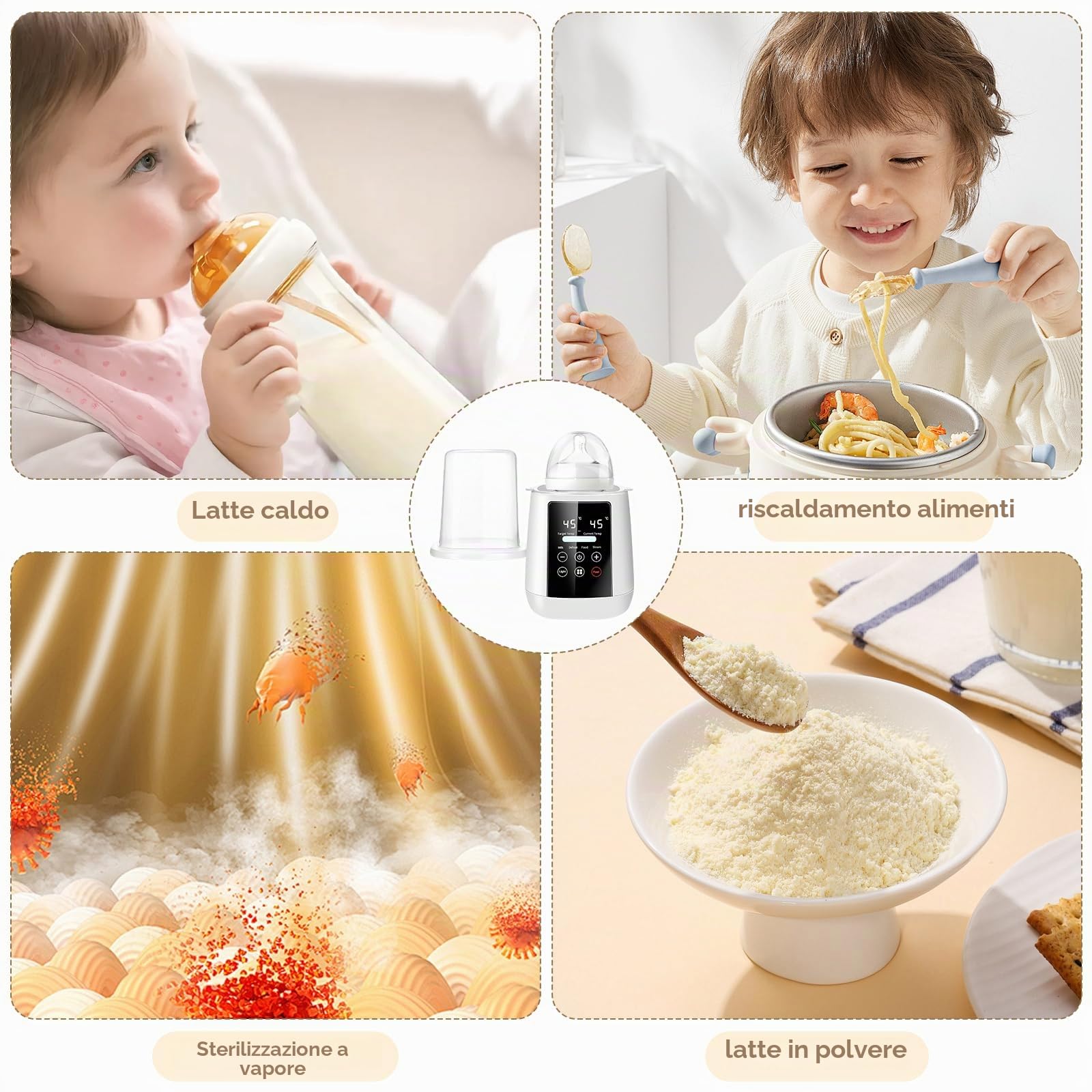 Scaldabiberon e Sterilizzatore 2 in 1, 6-in-1 Multifunzione per Biberon, Scalda e Scongela Biberon, Riscaldatore Di Alimenti Per Bambini con Modalità Rapida e Spegnimento Automatico