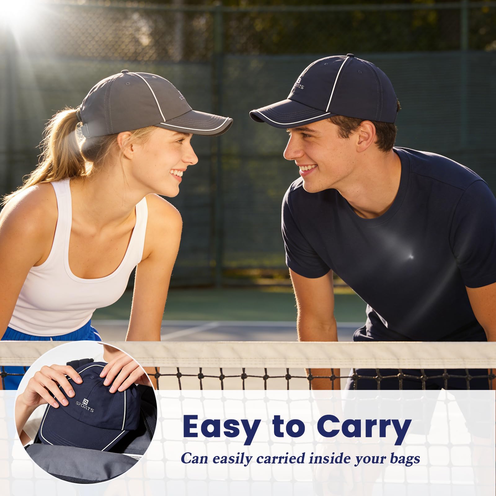2 Packs Gorra de Béisbol Secado Rápido Hombre, Gorra de Béisbol Protección Solar Transpirable Resistente Al Sudor, Sombrero de Pesca Senderismo Plegable para Deportiva el Sol al Aire Libre — view 6