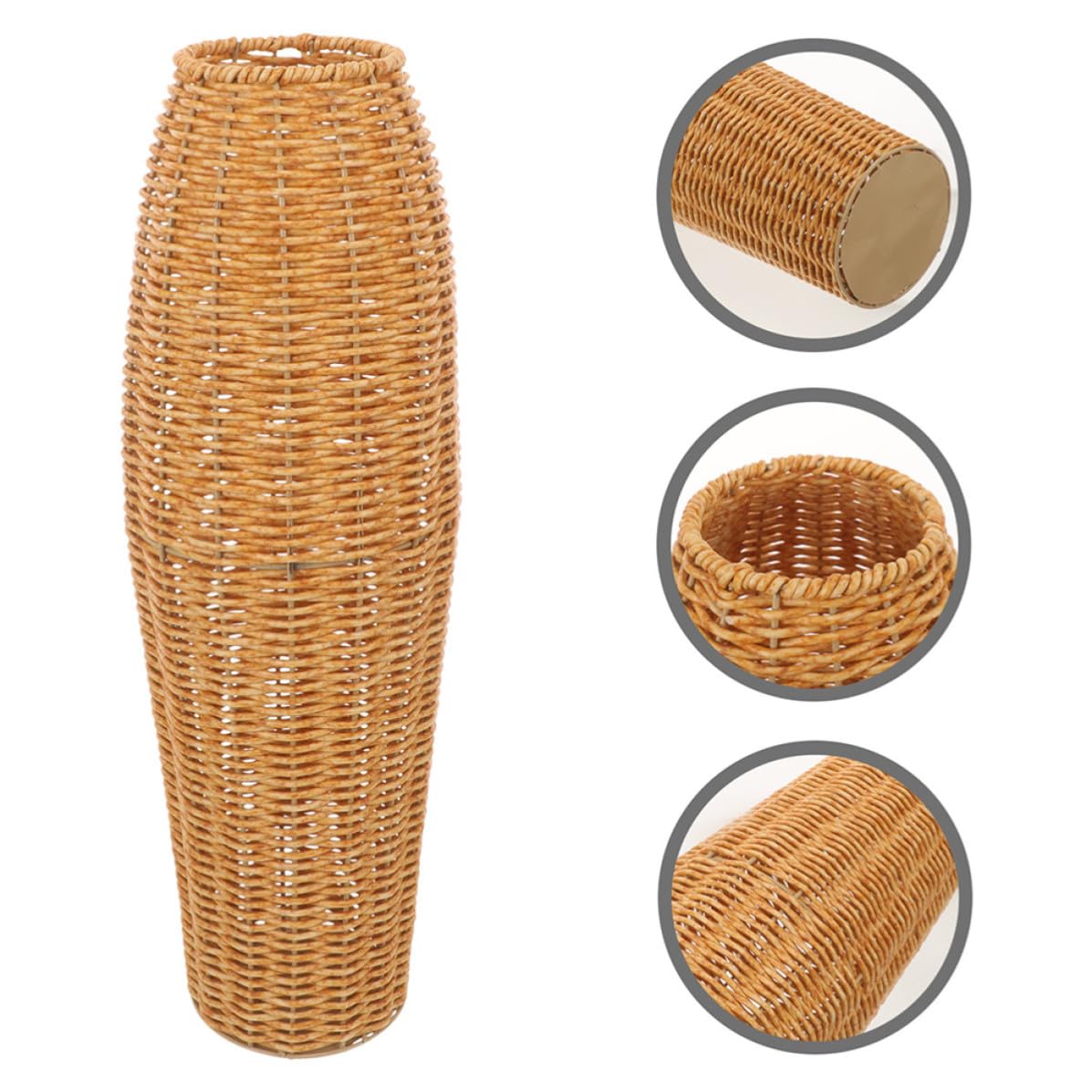 Conjunto de 2 Jarrones Altos de Imitación de Ratán para Decoración de Suelo, Hechos a Mano en Plástico Marrón, Ideales para Flores Artificiales y Secas en Dormitorios