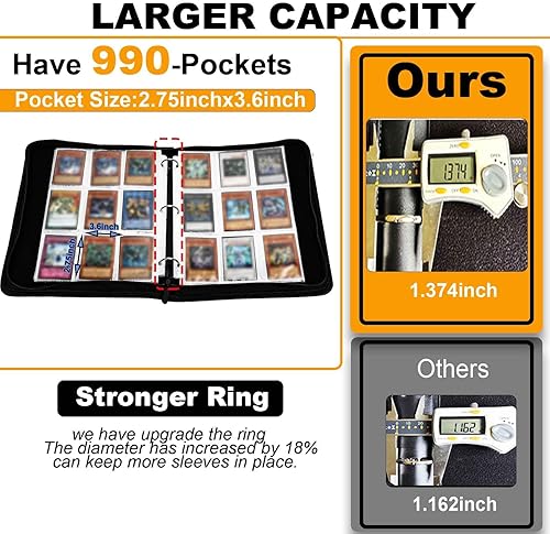 Miniatura 6 de Carpeta de tarjetas de gran capacidad 990 para tarjetas Yugioh, 9 bolsillos con 55 fundas compatible con tarjetas Yu-Gi-Oh.
