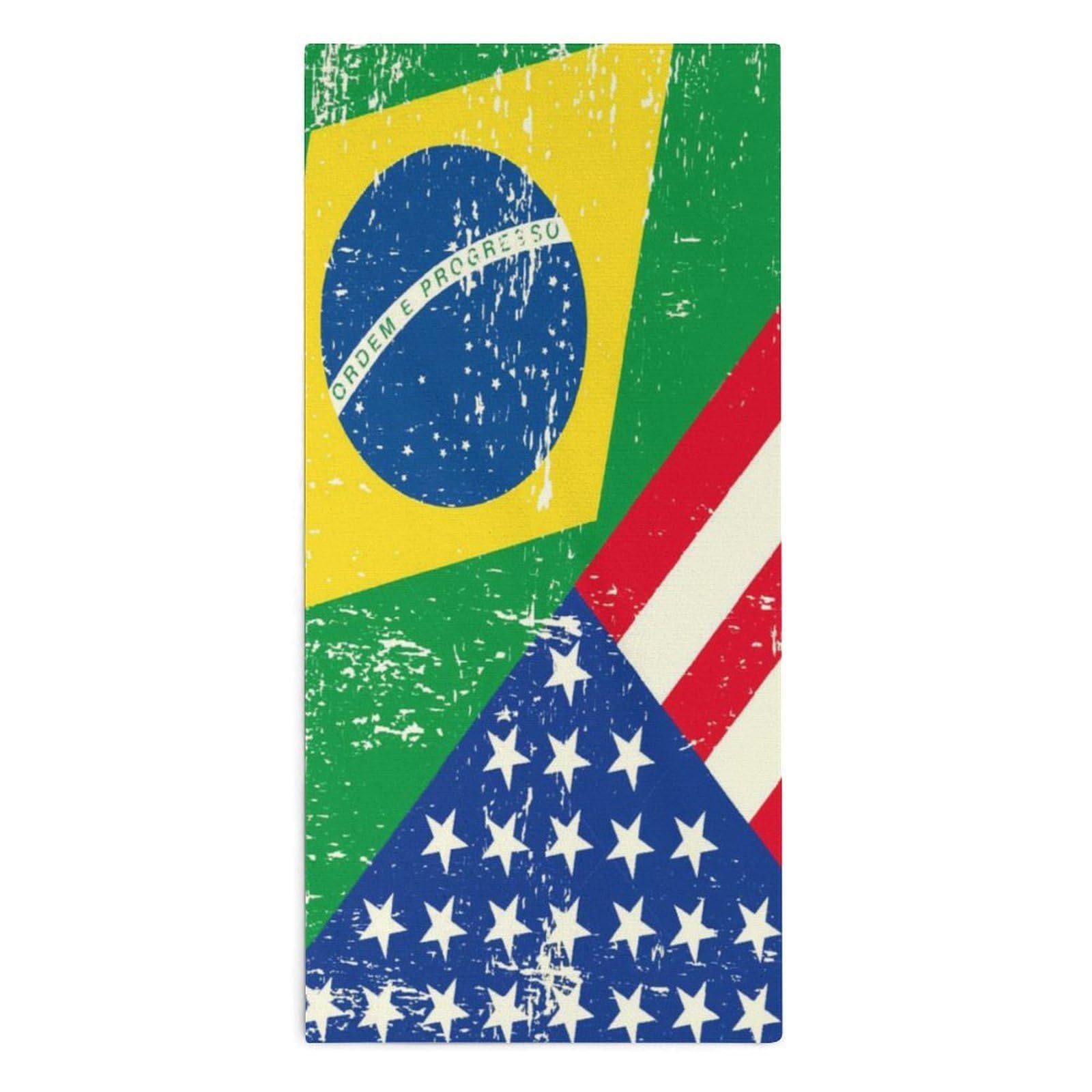NCLQVJXZKHW Am-ericans-and Brazil Flag Hand Towels Soft Face Towel Gym Bathroom Travel Hotel 13"x28"