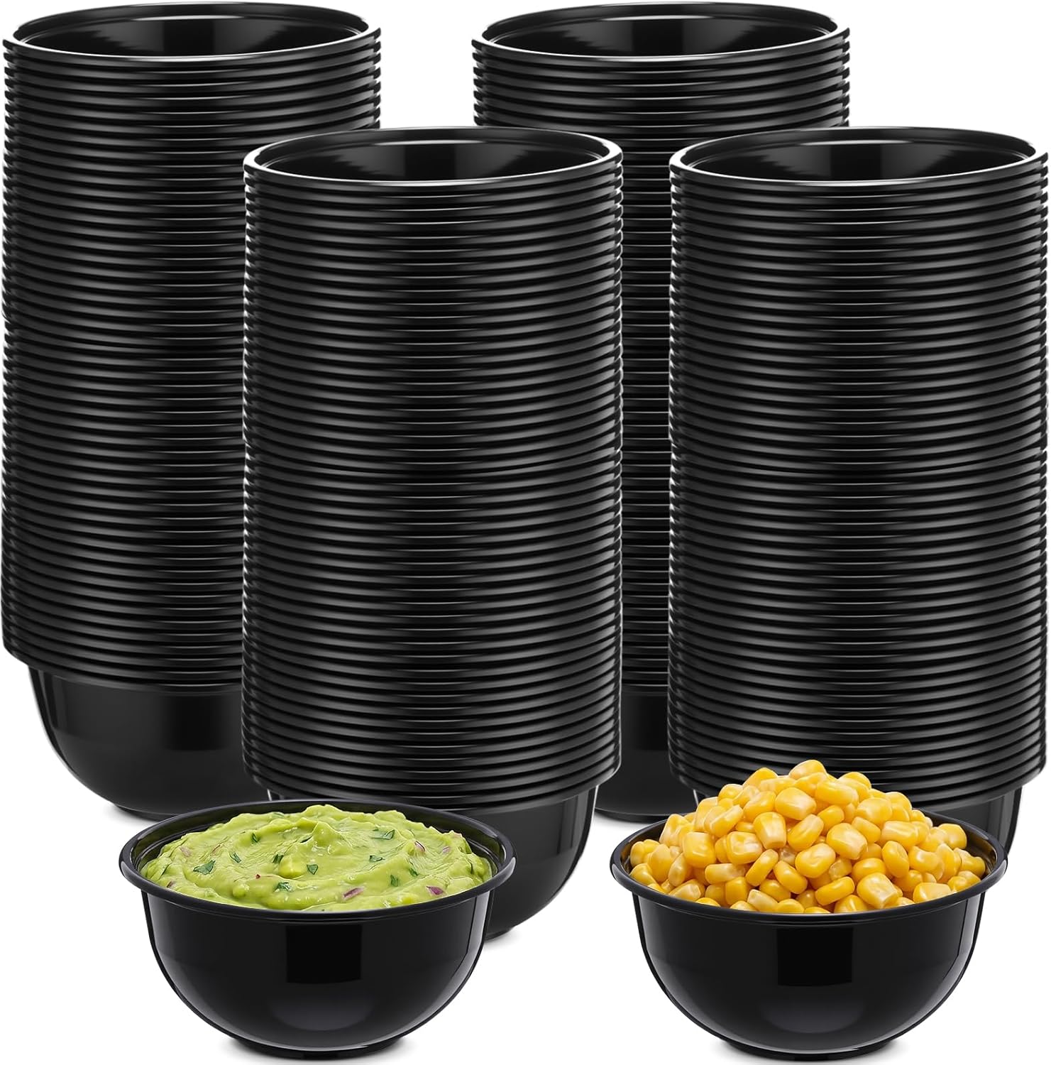 LemonRoad 200 Pcs 6 oz Disposable Black Plastic Bowls Microwave and Freezer Safe Small Plastic Dessert Bowls Salad Cups for Serving Sauces Condiments Desserts Fruits Appetizers Party Supplies