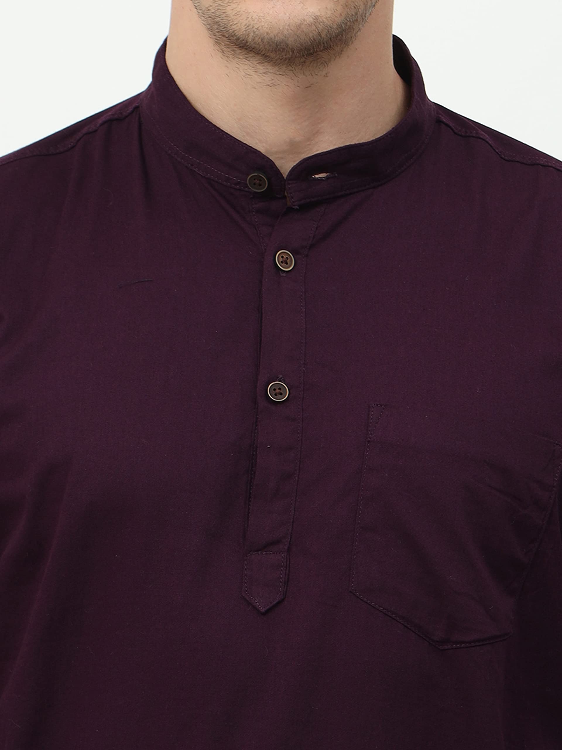 Miraan Men's Casual Cotton Short Kurta Shirt with Mandarin Collar (SIGSHORTKURTAPURPLEXL_Purple_X-Large), Regular Fit - Image 4 thumbnail