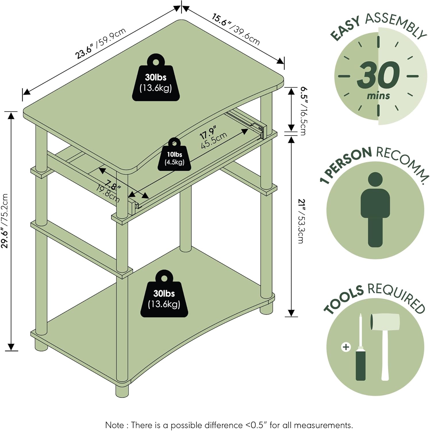 Furinno Home Desk, 23.6 Wide Gaming Desk with Keyboard Tray, Open Shelf Laptop Notebook Computer Desk, Office Desk for Home Office, Study Room, Dorm, Bedroom, Amber Pine